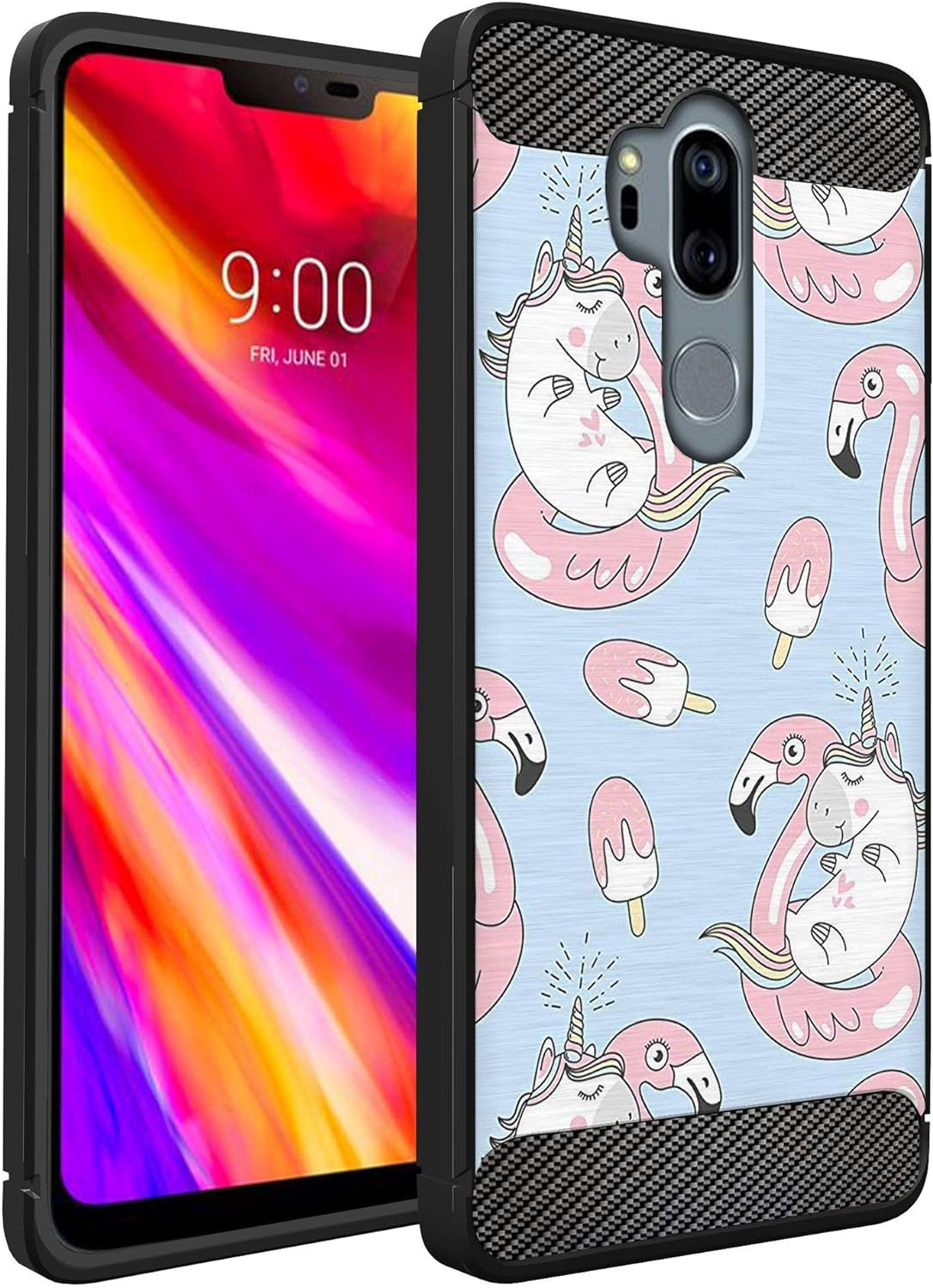 Casesondeck Case Compatible with [LG G7 Thinq | LG G7] LG G7 Design Case, Slim Black Flexible Sleek Shock Protection TPU Case (Pink Galaxy Stars)  CasesonDeck Flamingo Unicorn  