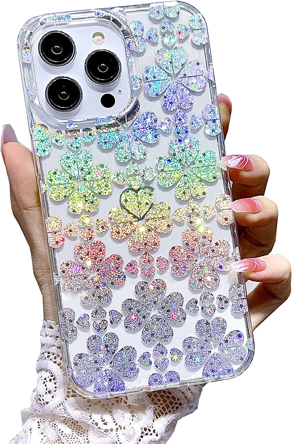 J.West for Iphone 14 Pro Max Case 6.7" Marble Fashion Designs Phone Cover for Women Girls, Stylish Slim Shockproof Soft Bumper Grey Agate Slice Marble Stone Print Protective Phone Case  J.west Four Leaf Clover  