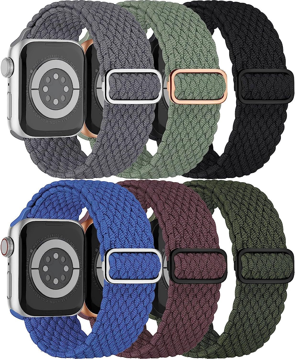 Braided Solo Loop for Apple Watch Band 40Mm 41Mm 38Mm 44Mm 45Mm 42Mm Ultra 49Mm Men/Women,Solace Stretchy Nylon Sport Wristband Strap for Iwatch Bands Series 8/7/6 5/4/3/2/1/SE 44 45 41 40 Mm  DMVEIMAL 07-Black/Grey/Cactus/Green/Blue/Dark Cherry 42mm 44mm 45mm 49mm 