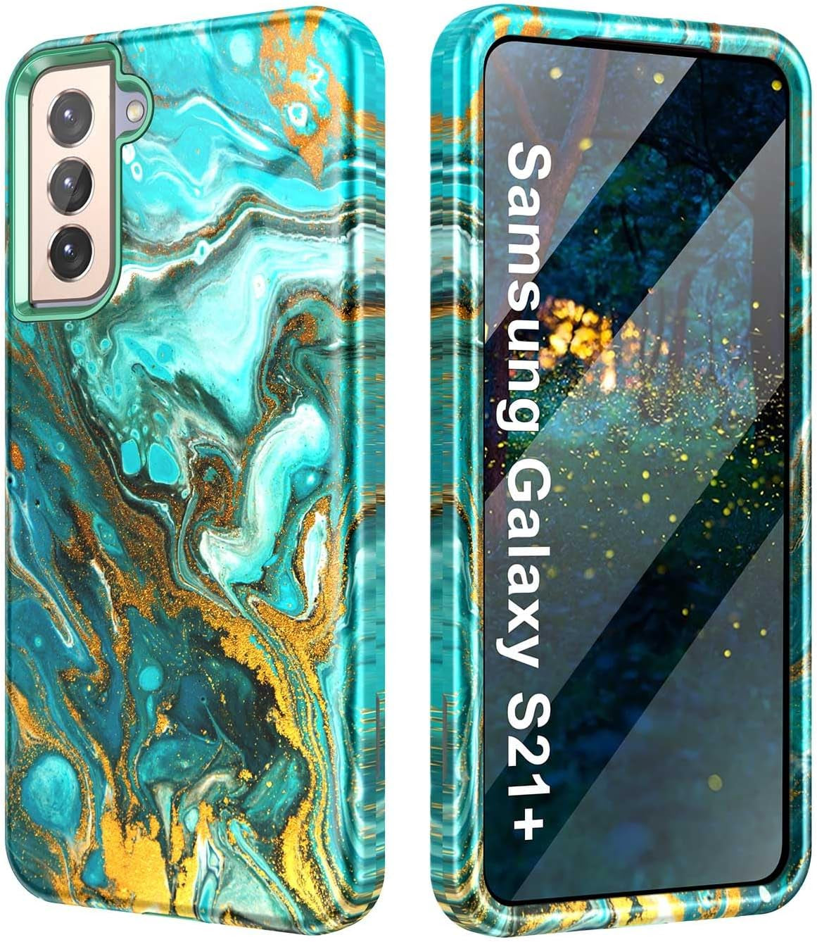 Lamcase for Galaxy S21 plus 5G Case, Heavy Duty Shockproof Hybrid Hard PC Soft TPU Bumper Three Layer Drop Protection Anti-Fall Cover for Samsung Galaxy S21+/S21 plus 5G 6.7 Inch, Blue Gilt  Lamcase Malachite Green  