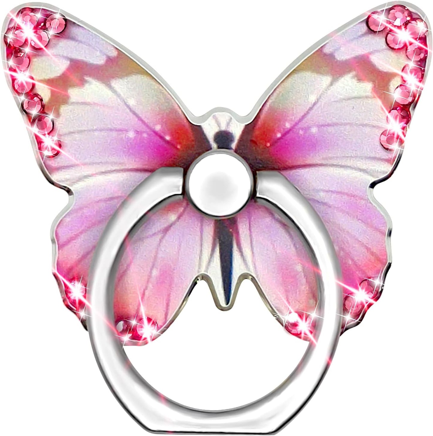 Cavdycidy Bling Metal Cute Butterfly Cell Phone Ring Holder 360°Rotation Finger Stand Kickstand Universal Compatible with All Smartphone(Diamond Deep Blue)  Cavdycidy rose red diamond  