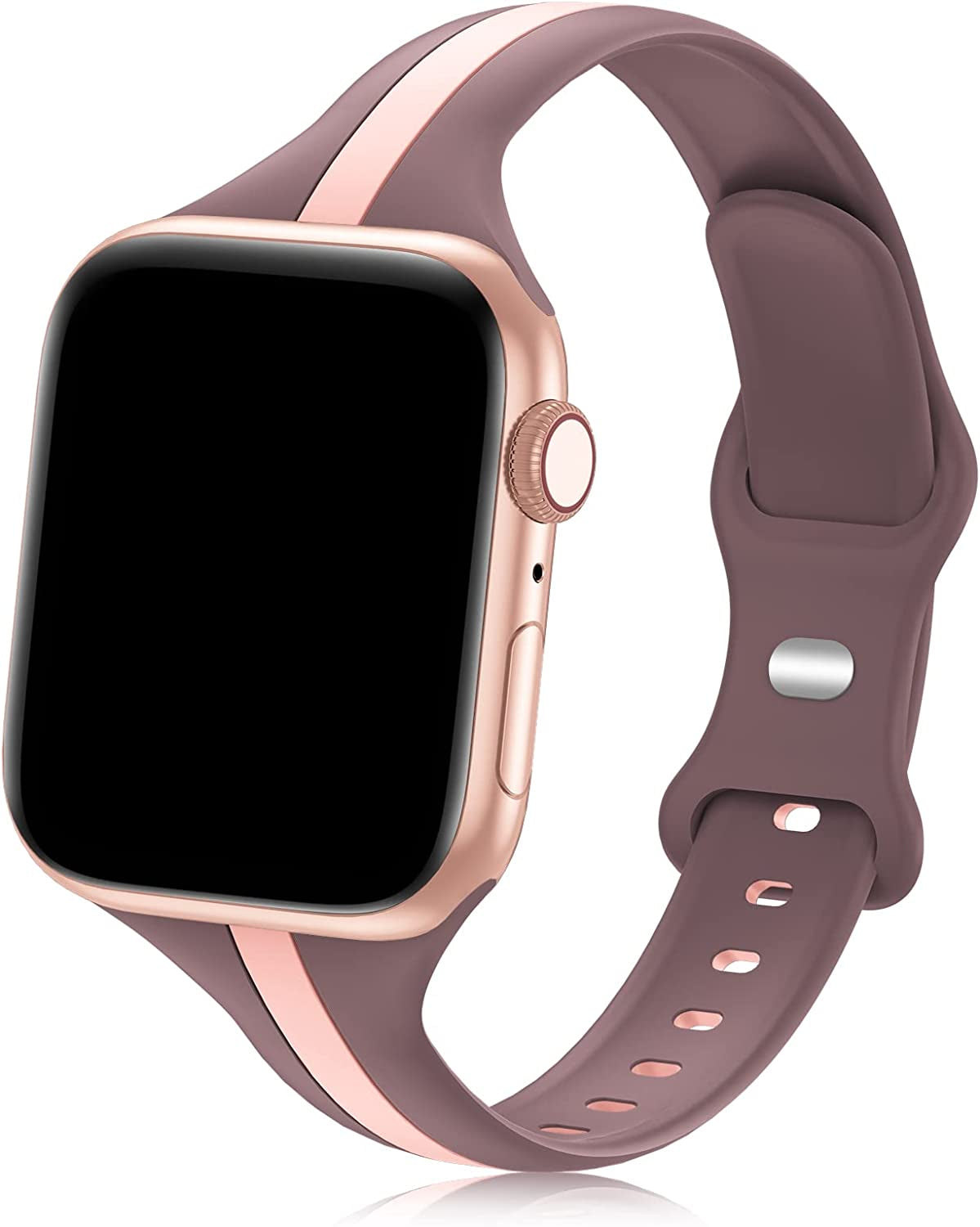 Iwabcertoo Designer Sport Bands Compatible with Apple Watch Band 38Mm 40Mm 41Mm 42Mm 44Mm 45Mm Women, Slim Soft Silicone Strap Replacement Wristbands Compatible for Iwatch Series 8/7/6/5/4/3/2/1/SE  iWabcertoo Smoke-Purple Pink 38mm/40mm/41mm 