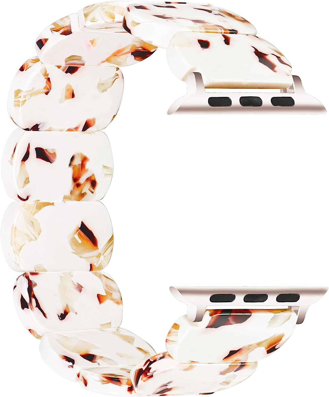 Resin Stretchy Apple Watch Band Compatible With【Series 8 7 Starlight】Apple Watch 49Mm 45Mm 44Mm 42Mm for Women Girl, Lightweight Fashion Cute Bracelet for Iwatch Series 8/7/6/5/4/3/2/1/Se-Nougat White  BuPa   