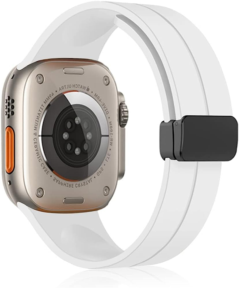 KONAFEI Compatible with Apple Watch Band 49Mm 45Mm 44Mm 42Mm 41Mm 40Mm 38Mm Iwatch Ultra Series 8/7/SE/6/5/4/3/2/1, Soft Silicone Magnetic Buckle Sport Replacement Straps for Women Men  KONAFEI White 49/45/44/42mm 