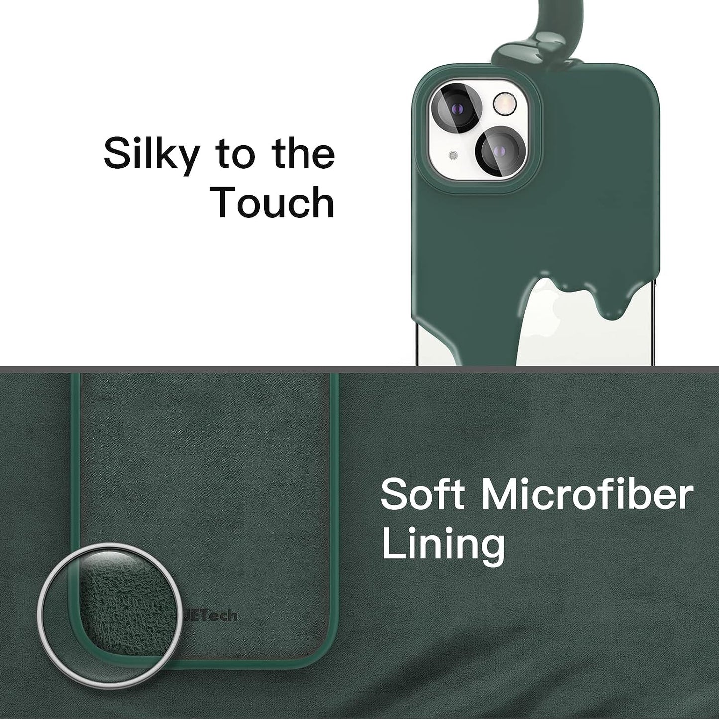 Jetech 3 in 1 Silicone Case for Iphone 14 plus 6.7-Inch, with 2-Pack Screen Protector and 2-Pack Camera Lens Protector, Full Coverage Tempered Glass Film, Shockproof Phone Cover (Midnight Green)  JETech   