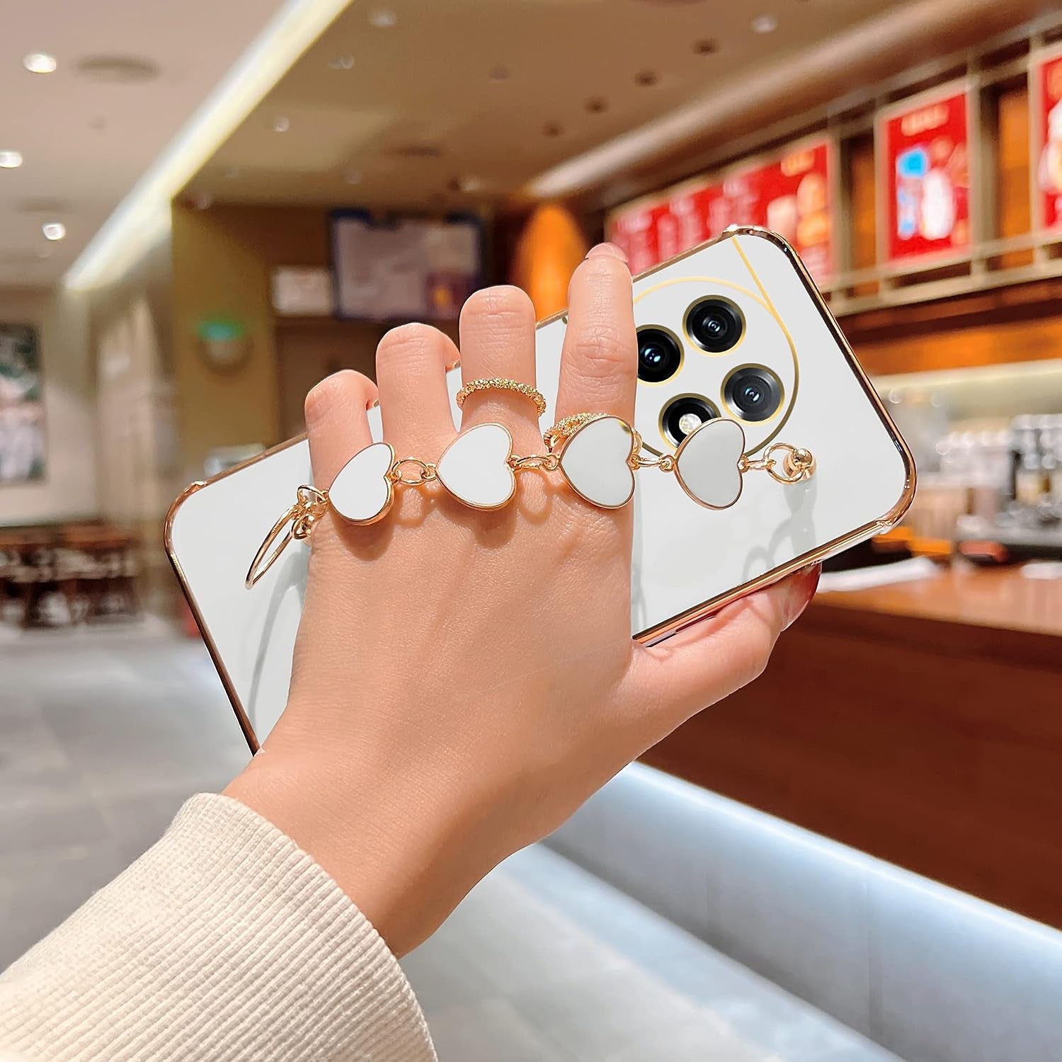 Jancyu Compatible with Oneplus 11 Case Silicone,Shockproof Phone Case for Oneplus11 with Strap Love Slim Protective Accessories Cute Cover for Women Girls (White)  Jancyu   