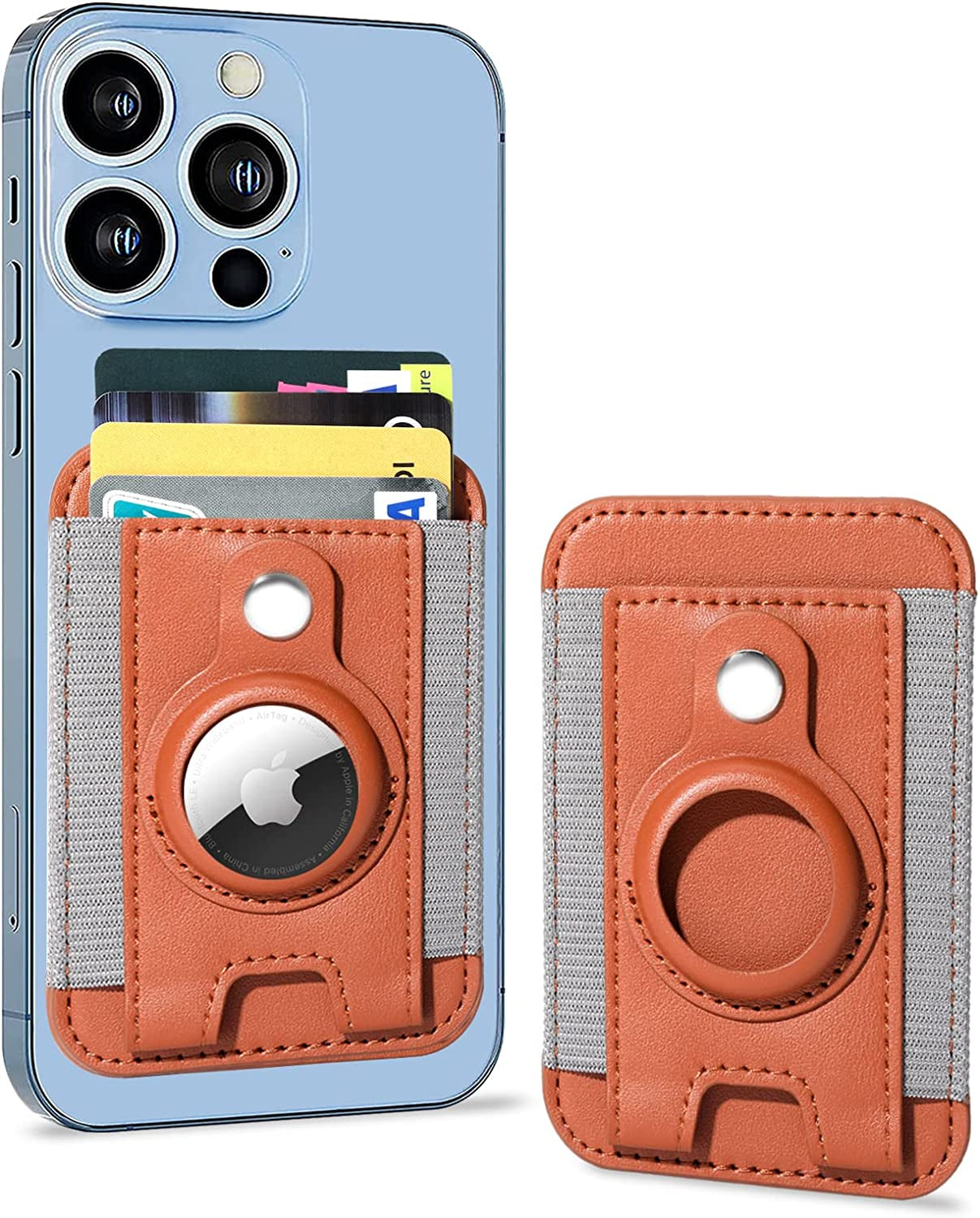 Miroddi for Magsafe Wallet with Airtag Holder, Magnetic Wallet Card Holder for Back of Iphone 14, 13 & 12 Series, Airtag Magsafe Leather Wallet, Hold up to 7 Cards, RFID Blocking Protection, Black  Miroddi Brown  