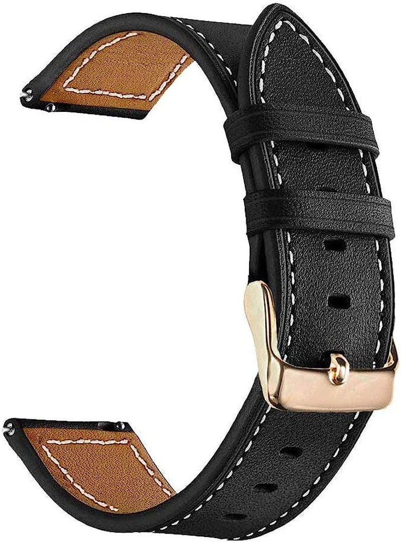 YEEJOK Vivoactive 4S 40Mm Bands Leather, 18Mm Venu 2S Bands for Men Women, Quick Released Leather Watch Strap with Metal Buckle Compatible for Garmin Vivomove 3S 39Mm Smart Watch  Yeejok Black-Rose Gold Buckle  