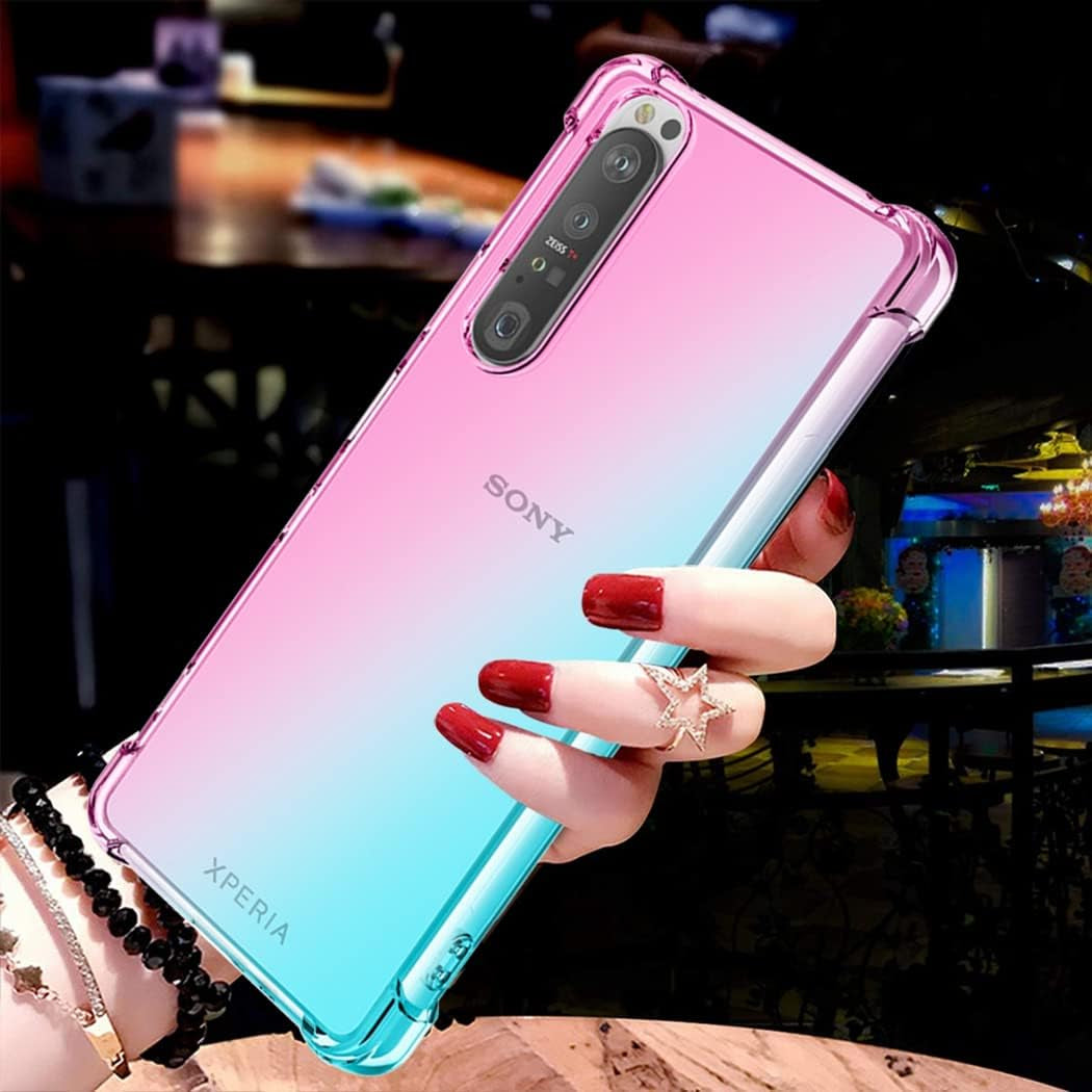 Ueokeird for Xperia 1 IV 5G Case, XQ-CT72 Case, Clear Cute Gradient Phone Case Slim anti Scratch Flexible TPU Cover Shockproof Protective Case for Sony Xperia 1 IV (Pink/Green)  Ueokeird   