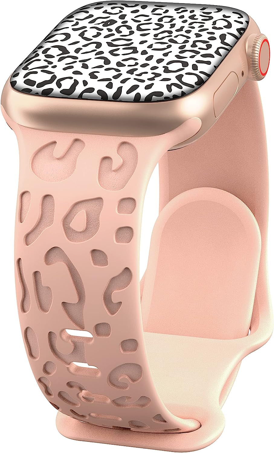 Kingofkings Leopard Engraved Band Compatible with Apple Watch Band 38Mm 41Mm 40Mm 44Mm 45Mm 49Mm 42Mm Women Men, Comfortable Cheetah Silicone Sport Bands for Iwatch Series 8 7 6 5 4 3 2 1 SE Ultra  KingofKings Sand Pink 42mm/44mm/45mm/49mm 