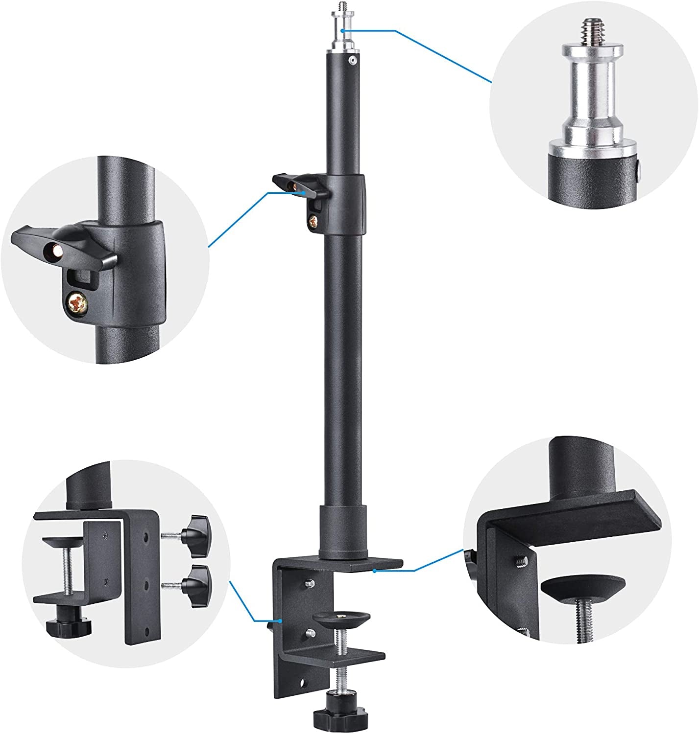 Tabletop Light Stand, Riqiorod Adjustable Desk Mount Stand with 1/4Inch Screw for Selfie LED Ring Light/Led Panel, Desktop Light Stand for Make Up, Selfie, Microphone, Youtube, Live Show  Riqiorod   