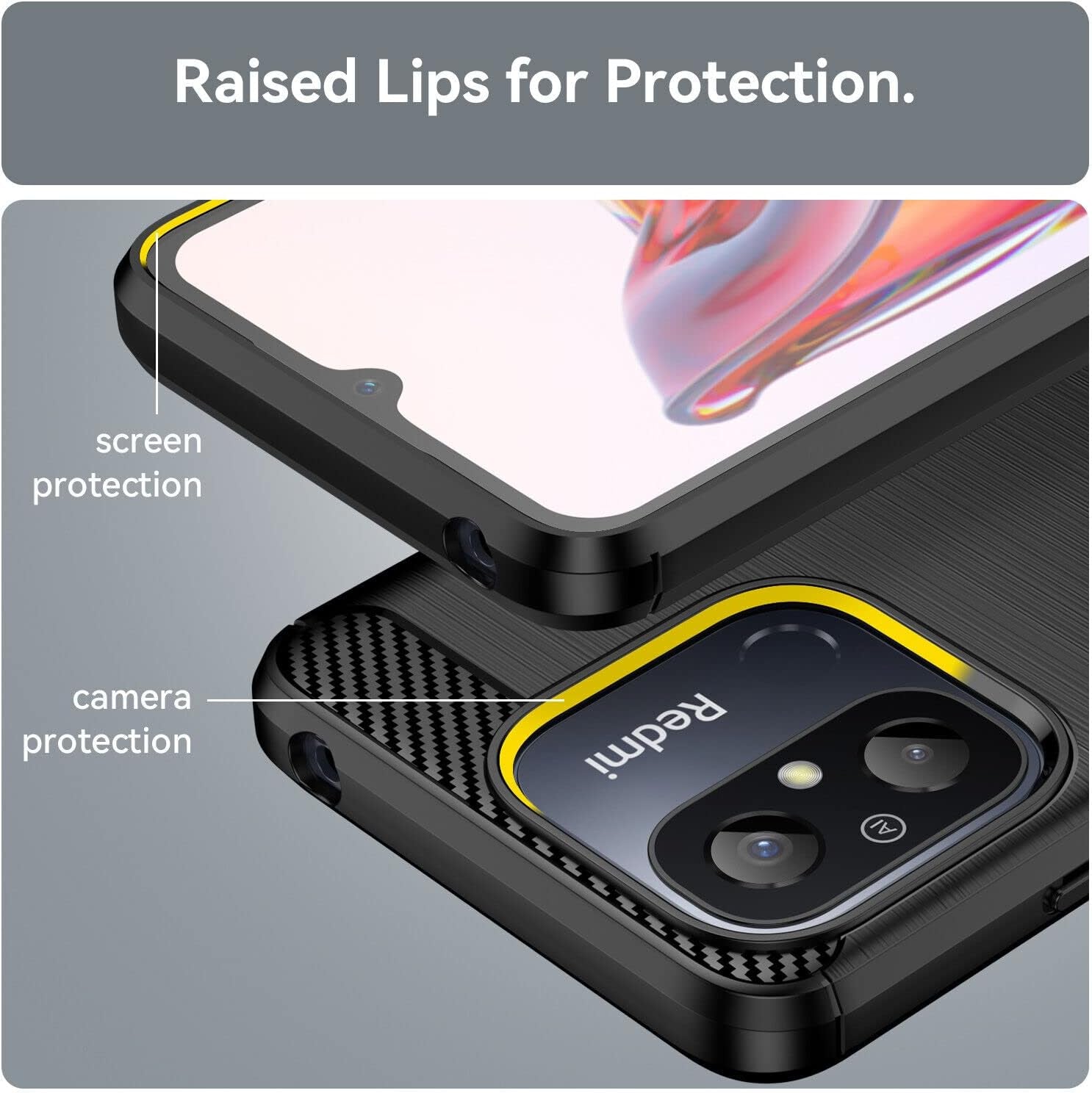 Toppix Compatible for Xiaomi Redmi 12C, Case Flexible TPU Bumper with Brushed Carbon Fiber Texture [Shock Absorption] Protective Cover for Xiaomi Redmi 12C (Brushed Black)  Toppix   