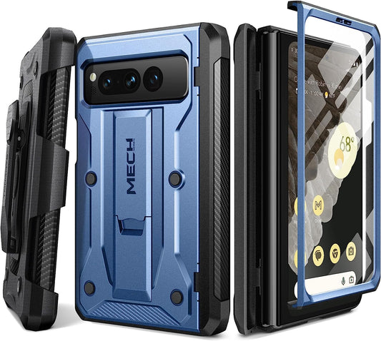Tongate for Google Pixel Fold Case(2023), [Bulit-In Screen Protector] [Hinge Protection] Military Grade Dual Layer Shockproof Rugged Phone Case with Kickstand & Belt Clip for Pixel Fold 5G, Blue  Tongate   