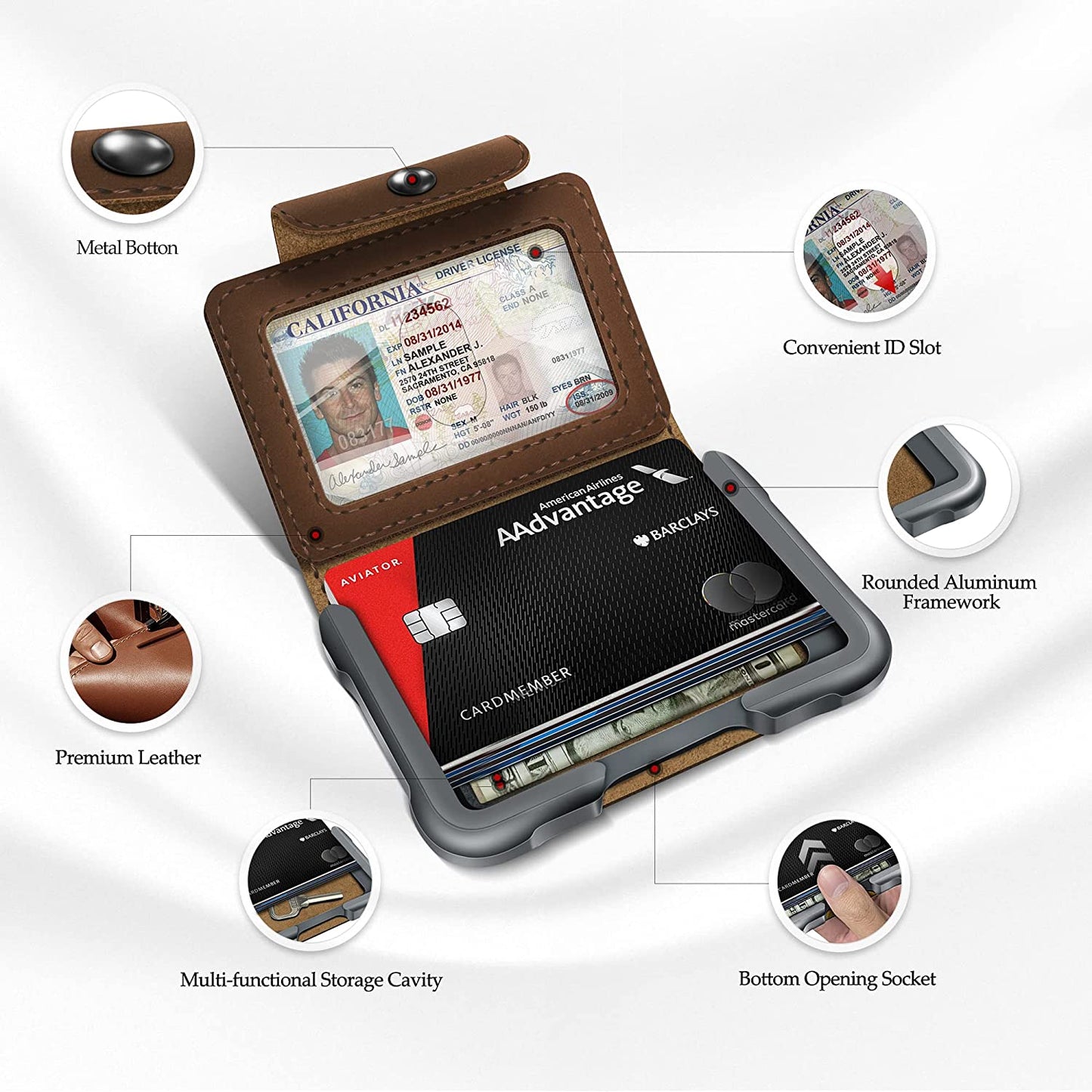 MURADIN Chocolate Front Pocket Wallet for Men Travel Tactical Bifold RFID Blocking Aluminum Metal Leather Money Cards Holder Ideal Men'S Gift  ENIGMA   