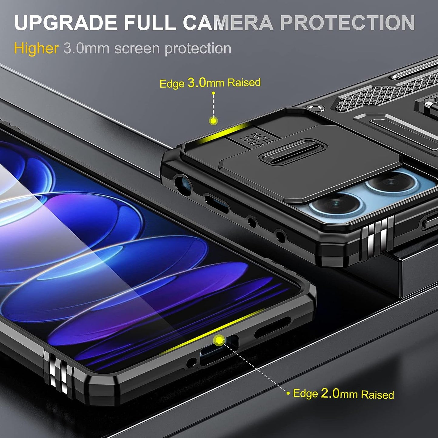 WVOZWWO for Xiaomi Redmi Note 12 Pro 5G/Poco X5 Pro 5G Case with Screen Protector, Protective Cover with Camera Protector Thin Kickstand Military Phone Case for Xiaomi Redmi Note 12 Pro 5G (Black)  Grand Eletronics   