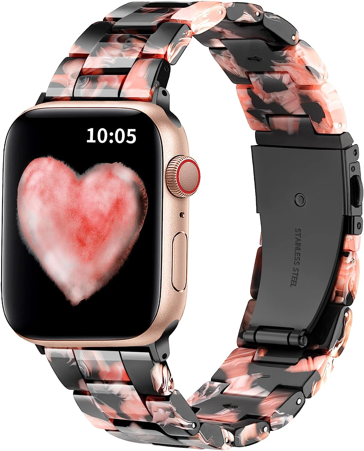 GEAK Resin Strap Compatible with Apple Watch Band 40Mm 38Mm 44Mm 42Mm 41Mm 45Mm Women Men, Light Resin Bracelet Iwatch Bands with Stainless Steel Buckle Replacement for Iwatch Series 7 6 5 4 3 2 1 SE  GEAK Black Rose 38mm/40mm/41mm 