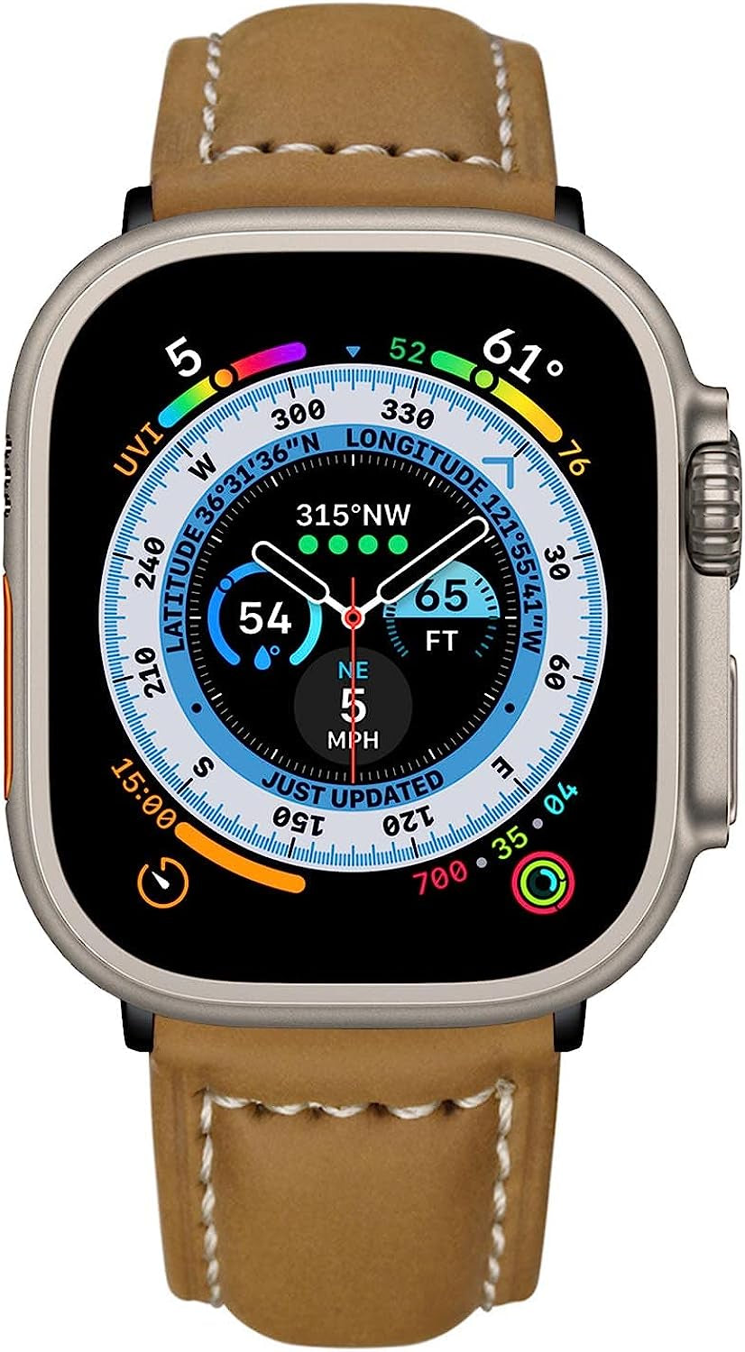 BOTOMALL Compatible with Apple Watch Ultra Band Leather 49/45/44/42Mm 41/40/38Mm Series 8 7 SE 6 5 4 3 2 1 Premium Vintage Leather Replacement Straps for Iwatch Men Women  BOTOMALL Brown 41mm 40mm 38mm 