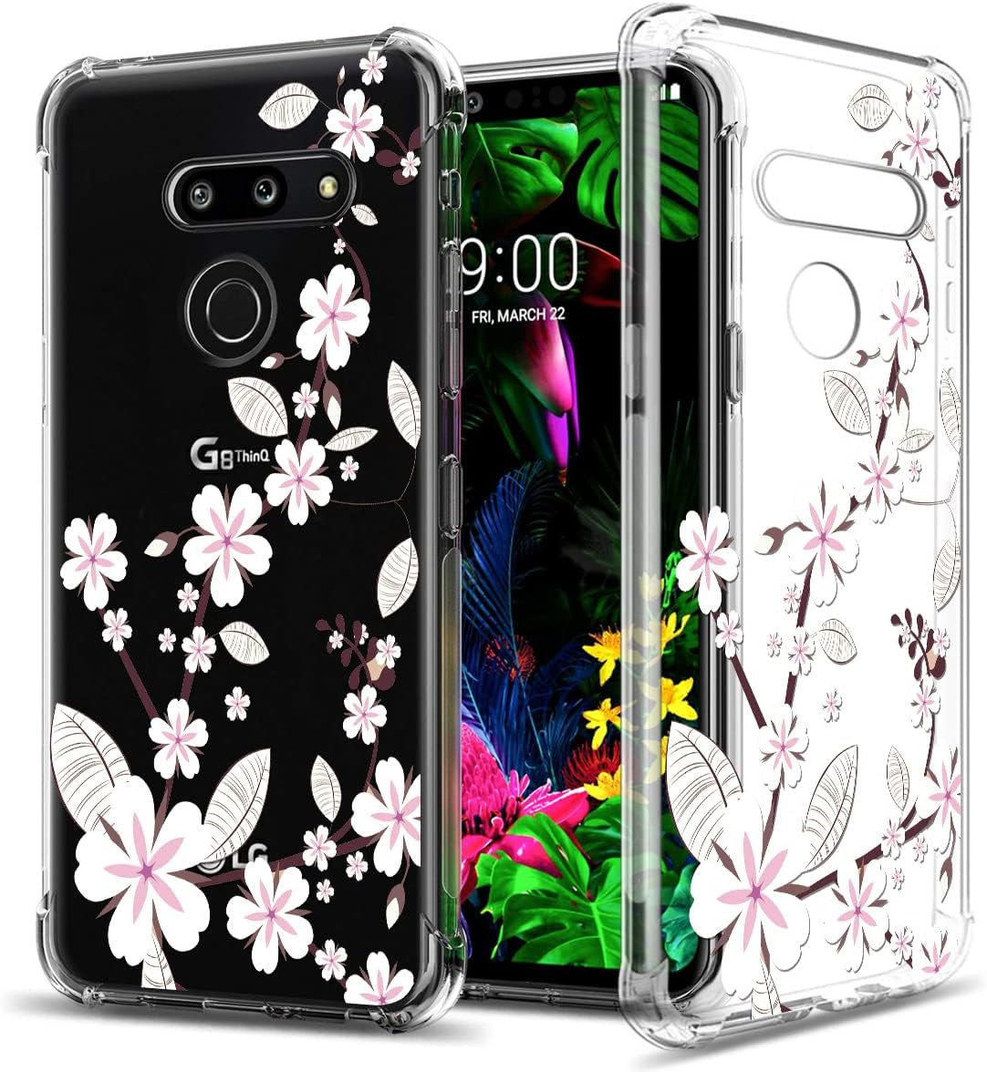 GREATRULY Floral Clear Pretty Phone Case for LG G8 Thinq (2019 Release) for Women Girls,Flower Design Transparent Slim Soft Drop Proof TPU Bumper Cushion Silicone Cover Shell,Fl-F12  GREATRULY Fl-T Clear Only For Lg G8 Thinq 