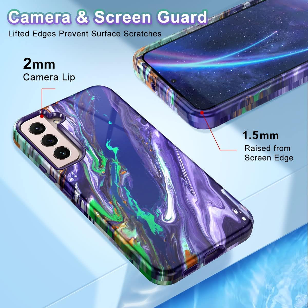 Btscase for Samsung Galaxy S22 5G Case,Marble Pattern 3 in 1 Heavy Duty Shockproof Full Body Rugged Hard Pc+Soft Silicone Drop Protective Women Girl Cover for Samsung Galaxy S22,Dreamland River/Purple  Btscase   