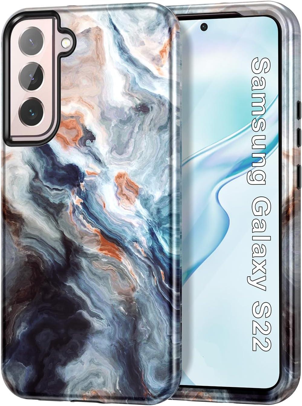 Btscase for Samsung Galaxy S22 5G Case,Marble Pattern 3 in 1 Heavy Duty Shockproof Full Body Rugged Hard Pc+Soft Silicone Drop Protective Women Girl Cover for Samsung Galaxy S22,Dreamland River/Purple  Btscase Haze Gray  