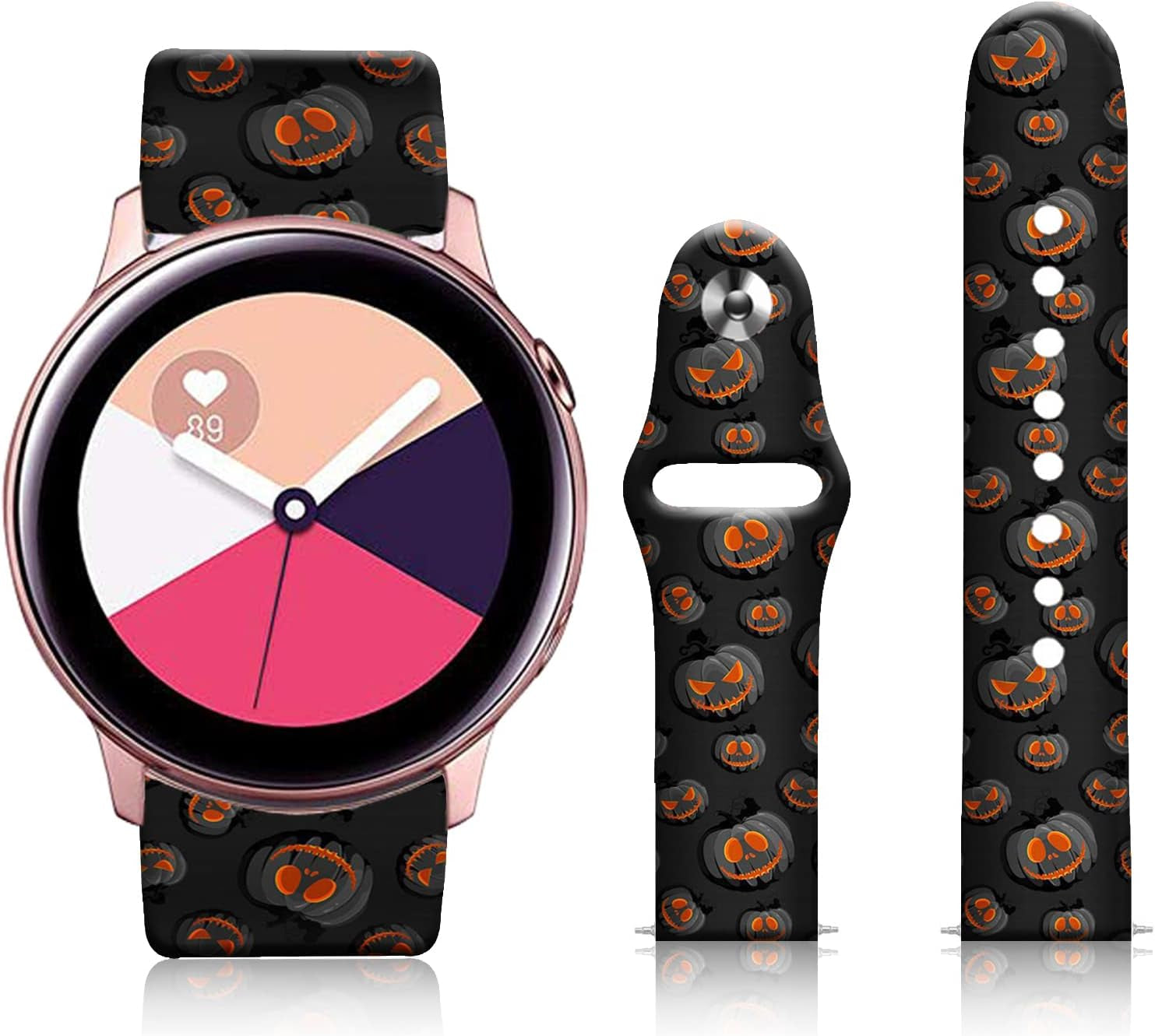 20MM Silicone Sport Bands Compatible for Samsung Galaxy Watch 4 40Mm 44Mm/Classic 42Mm 46Mm/Watch 3 41Mm, Active 2 Watch Bands /Gear S2, FTFCASE Turquoise Pattern Strap for Women Men Girls  FTFCASE Halloween Pumpkin Black  