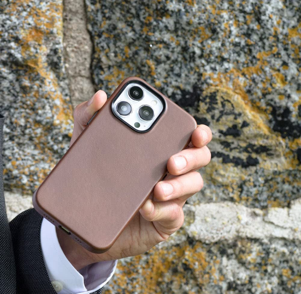 Axess Wallets Iphone Leather Case, Compatible with Magsafe and Wireless Chargers, Premium Quality Italian Leather with Anti-Scratch and Shockproof Frame (Iphone 13 Pro, Cognac)  Axess Wallets   