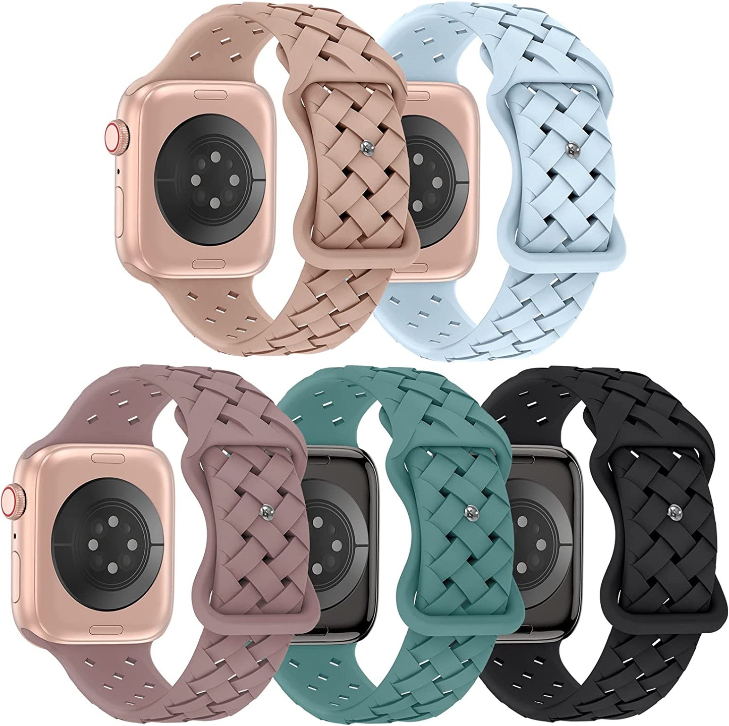 Arctime 5 Pack Soft Silicone Bands Compatible with Apple Watch Band 38Mm 40Mm 41Mm 42Mm 44Mm 45Mm 49Mm, Sport Strap Breathable Wristbands for Iwatch Ultra Series SE 8 7 6 5 4 3 2 1 Women Men  Arctime Milk Tea/Blue Fog/Smoke Violet/Cactus/Black 38/40/41mm 
