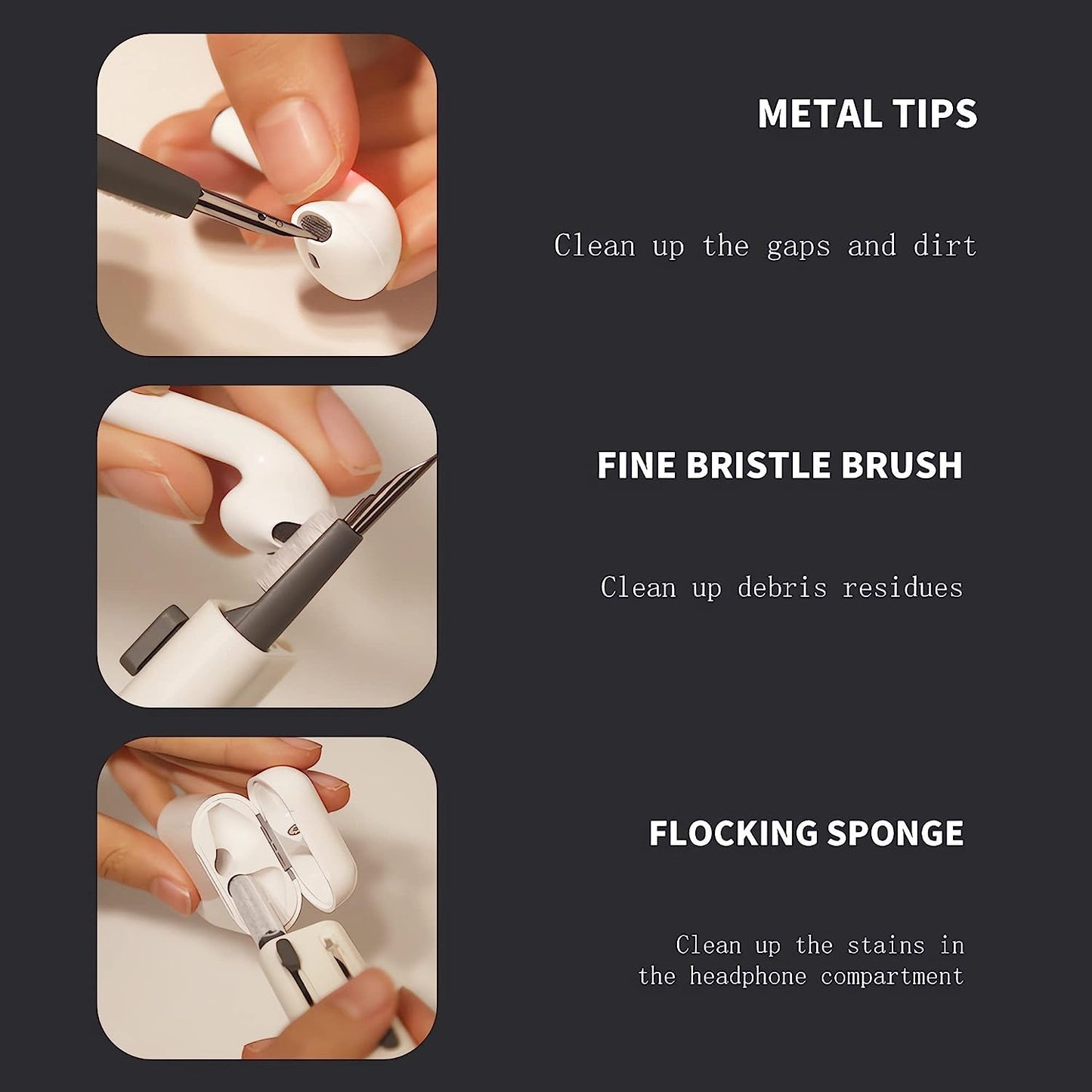 TIWABI 6 in 1 Cleaner Kit for Airpods 1 2 3 Pro Headphones Earbuds and Case & Keyboard Cleaner Kit with Brush and Soft Flocking Pen Multi-Function Cleaner Kit for Earphones Keyboard Phone and Camera  TIWABI   
