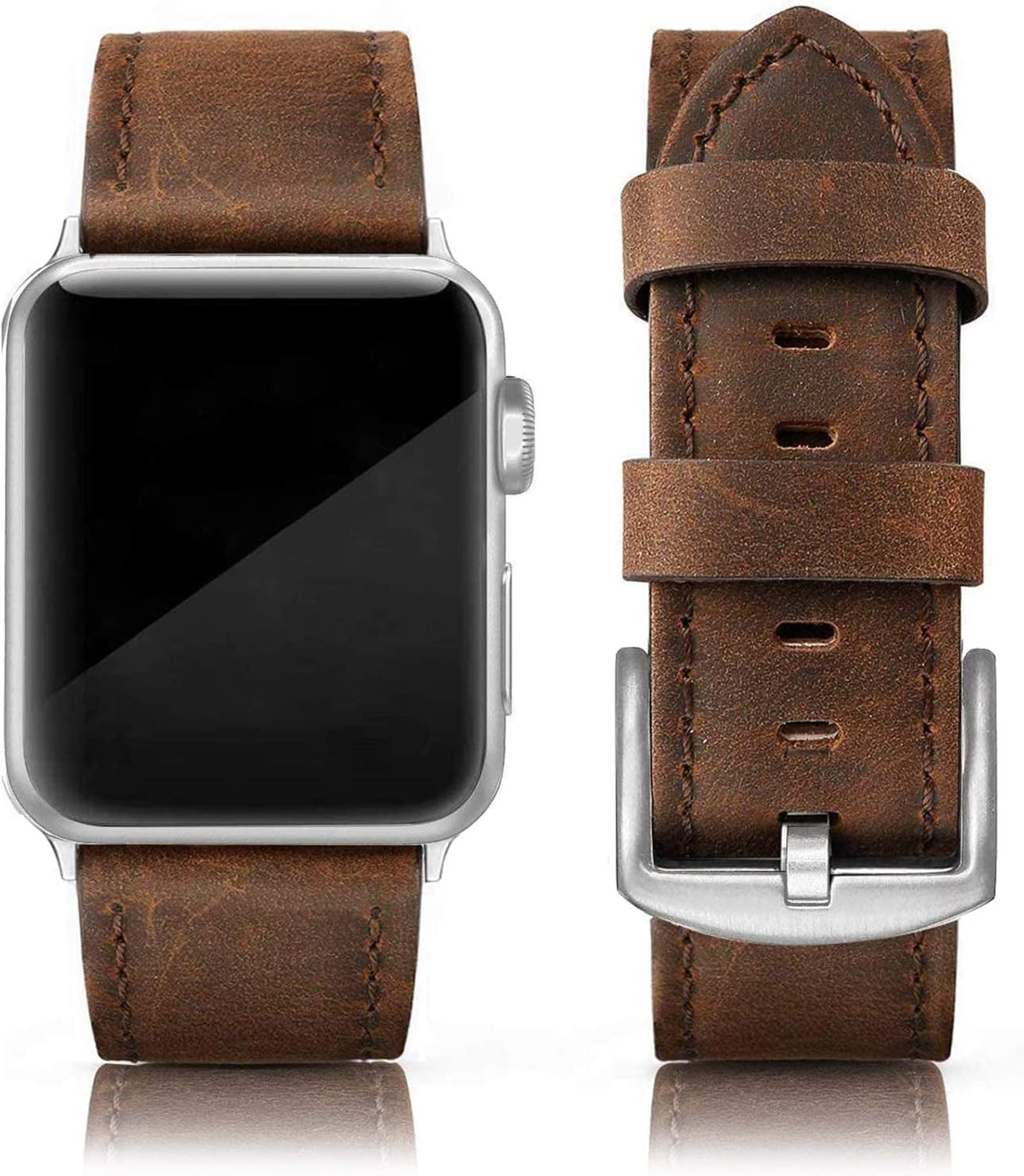 EDIMENS Leather Bands Compatible with Apple Watch 45Mm 42Mm 44Mm Band Men Women, Vintage Genuine Leather Wristband Replacement Band Compatible for Apple Watch Iwatch Series 8 7 6 5 4 3 2 1, SE Sports Retro Walnut  EDIMENS Retro Walnut  