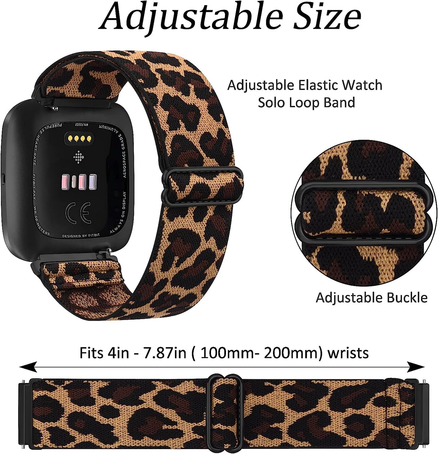 2 Pack Elastic Bands Compatible with Fitbit Versa 2 / Versa/Versa Lite/Versa SE for Women Men, Adjustable Nylon Sport Stretchy Wristband for Fitbit Versa/Versa 2 (Black+Leopard)  Meliya   