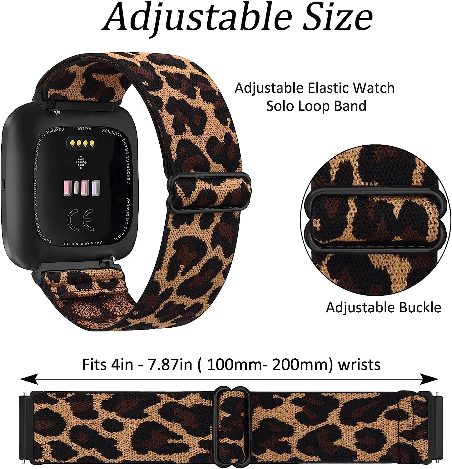 2 Pack Elastic Bands Compatible with Fitbit Versa 2 / Versa/Versa Lite/Versa SE for Women Men, Adjustable Nylon Sport Stretchy Wristband for Fitbit Versa/Versa 2 (Black+Leopard)  Meliya   