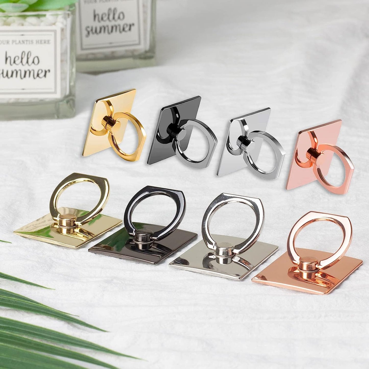 [2 Pack] Square Sparkling Cell Phone Ring Holder Stand,360 Degree Rotation and 180 Degreeadjustable Finger Ring Kickstand with Polished Metal Phone Grip (Gold)  Wansurs   