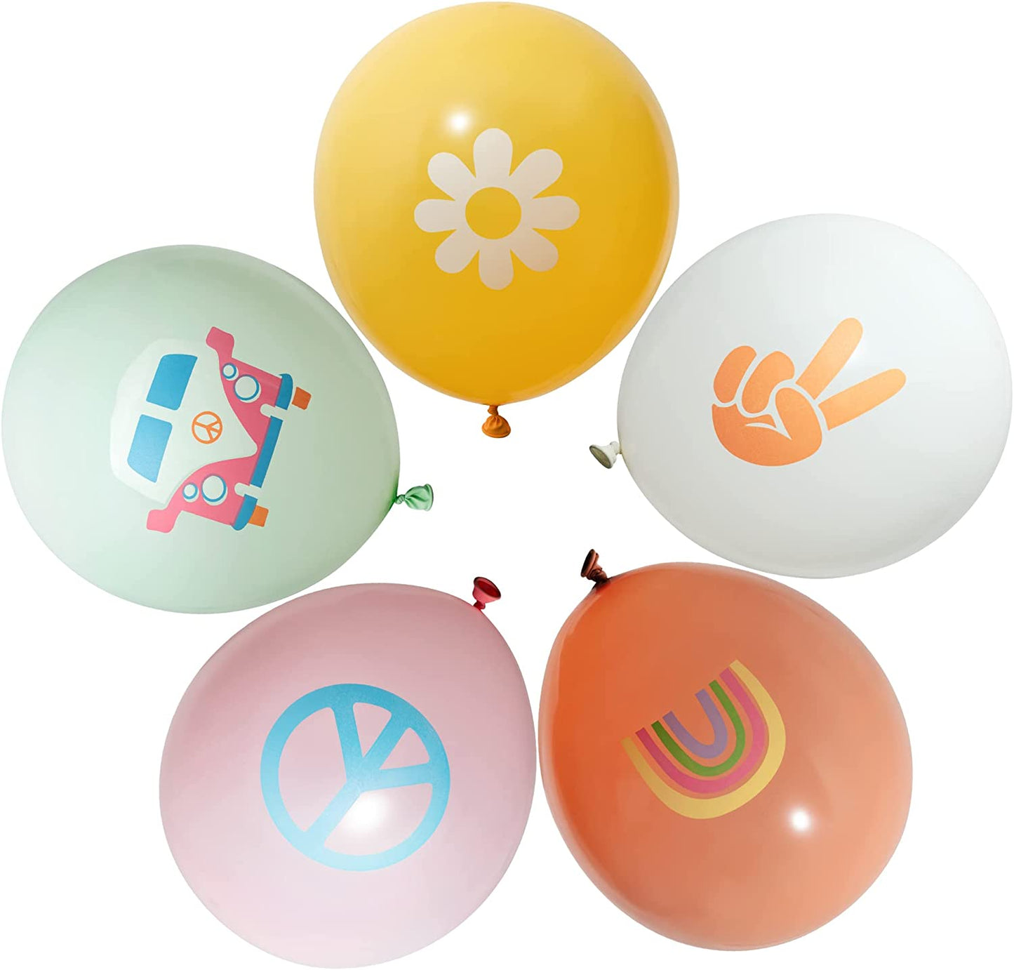 50Pcs Groovy Retro Hippie Balloons Girls Party Theme Smile Faces for Birthday Theme Party for Boy and Girl Retro Different Pattern Party Decor Carnival Decoration  ANGOLIO   