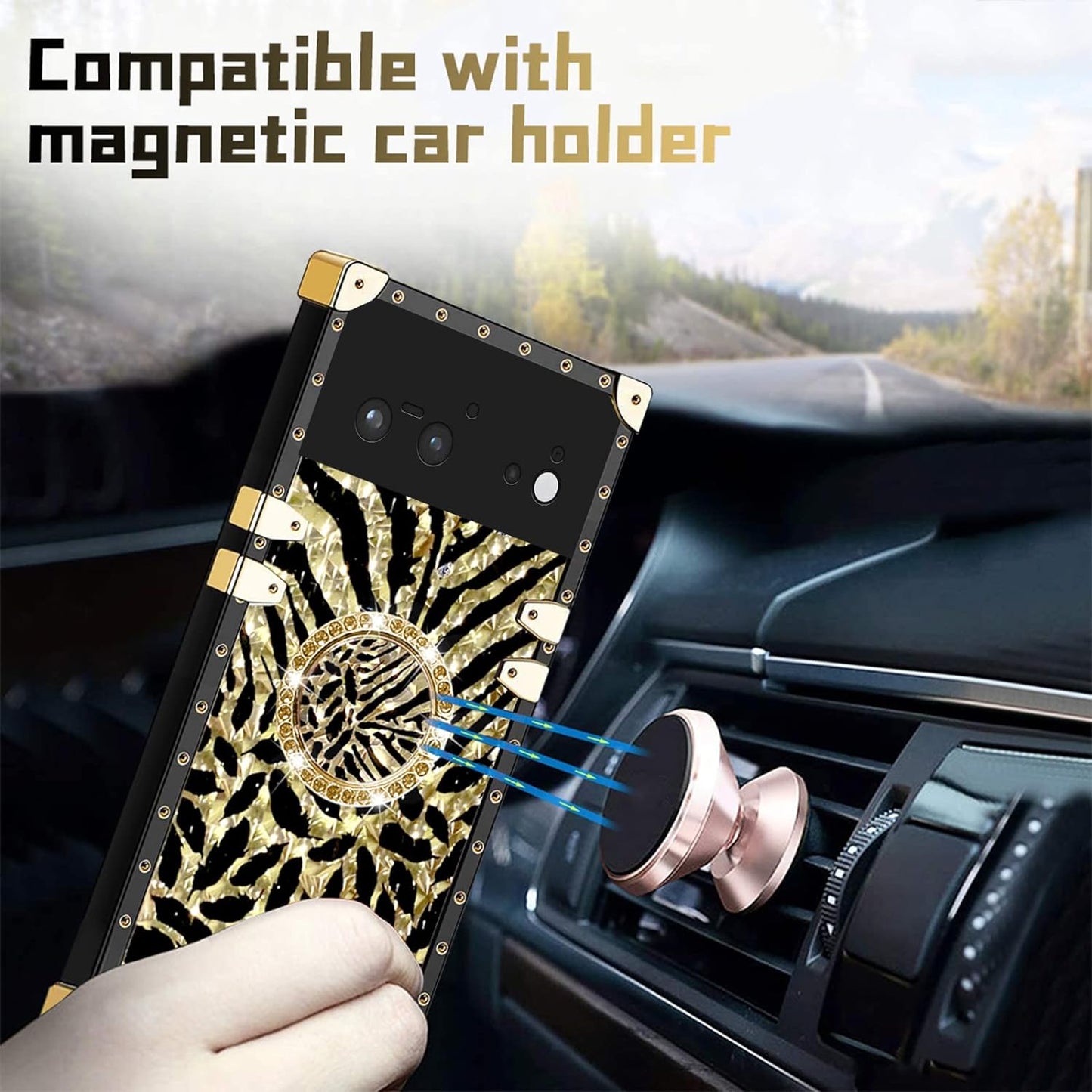 Designed for Google Pixel 6 Phone Case Luxury Square Case Drop Shockproof Protection Cover Elegant Cute Shining Retro Golden Glitter Leopard Cheetah Case for Google Pixel 6 - Leopard  Easyscen   