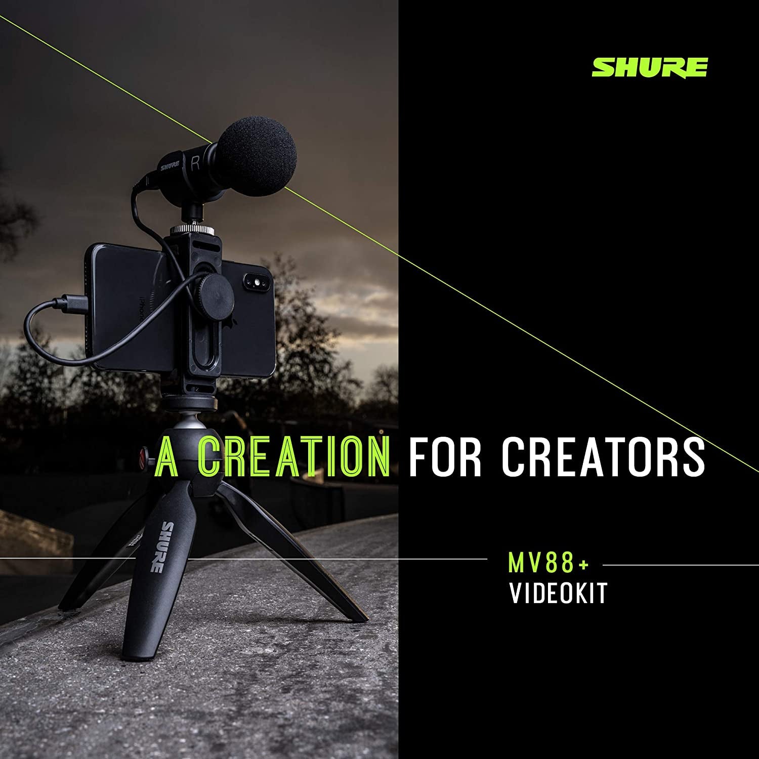 Shure MV88+ Video Kit - Digital Stereo Condenser Microphone for Apple and Android, with Manfrotto PIXI Tripod, Phone Clamp, Mount, Ios and USB-C Cables for Next-Level Connectivity (MV88+ Video KIT)  Shure   