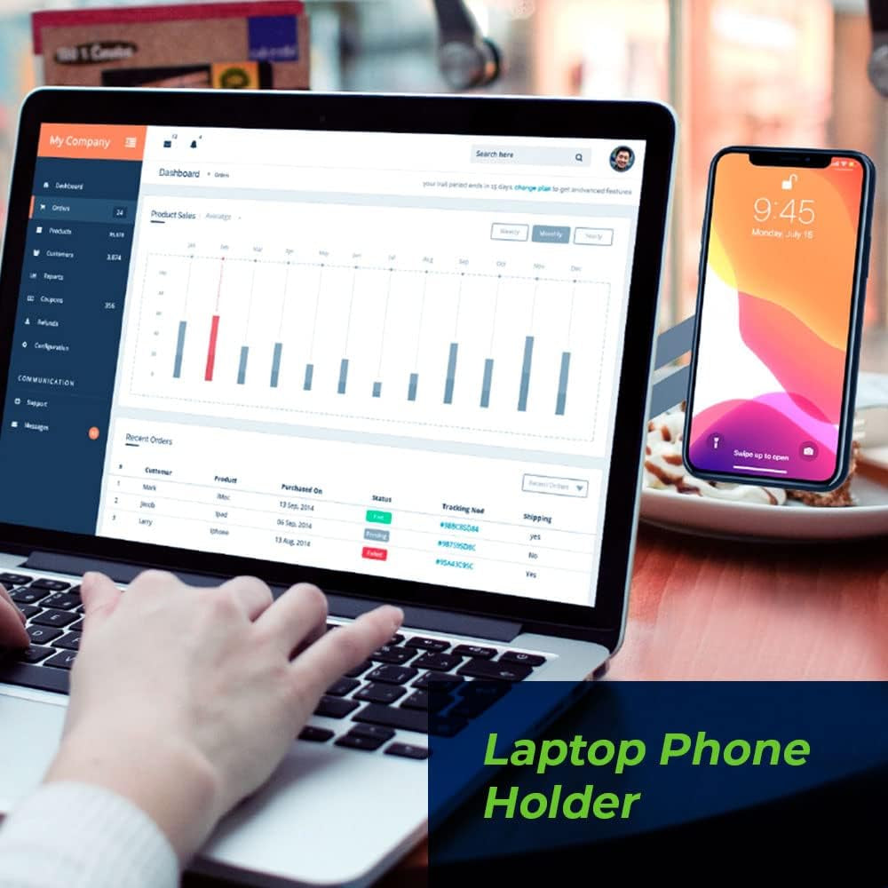 Laptop Phone Holder, Adjustable Laptop Stand, Laptop Side Mount Clip, Slim Portable Smartphone Stand, Computer Monitor Expansion Bracket, Magnetic Phone Mount, Soporte De Telefono Para Laptop Black  QP Import Shop   