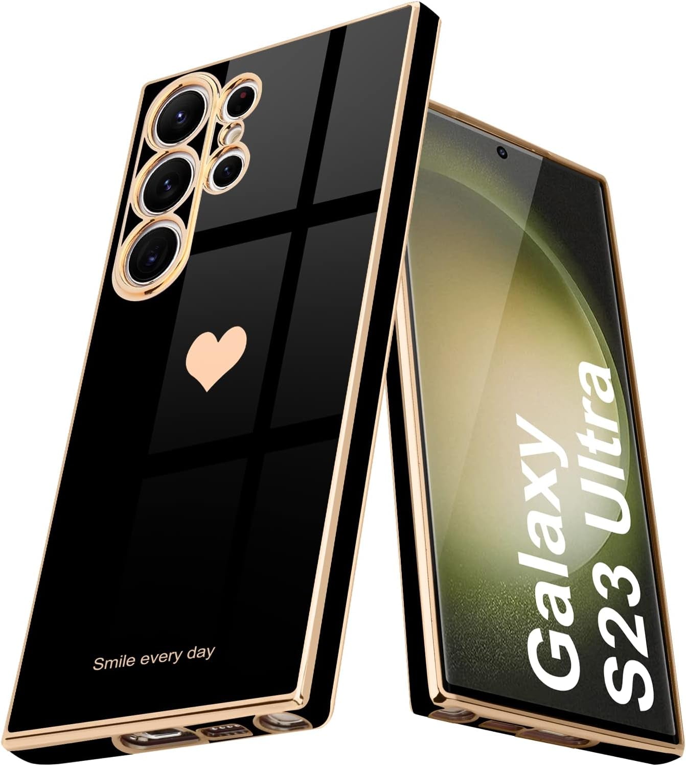 Teageo for Samsung Galaxy S22 5G Case for Women Girl Cute Love-Heart Luxury Bling Soft Back Cover Raised Full Camera Protection Bumper Silicone Shockproof Phone Case for Galaxy S22 5G, Bright Blush  janzee Black Samsung Galaxy S23 Ultra 