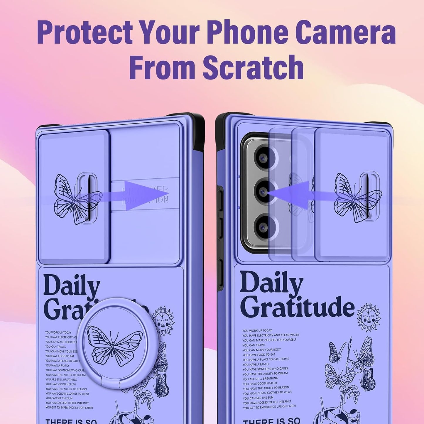 Funermei (2In1 for Samsung Galaxy Note 20 Ultra Case for Women Cute Girls Phone Cover Butterfly Girly Aesthetic Purple Butterfly Design with Camera Cover+Ring Funda for Galaxy Note 20 Ultra Case 5G  Funermei   