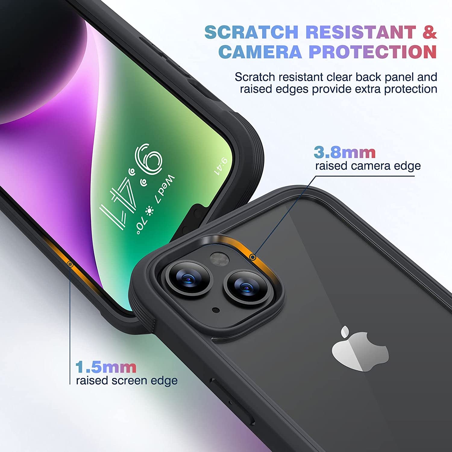 Diaclara Designed for Iphone 14 Case, Full Body Rugged Case with Built-In Touch Sensitive Anti-Scratch Screen Protector, with Camera Lens Protector for Iphone 14 6.1" (Black and Clear)  Diaclara   