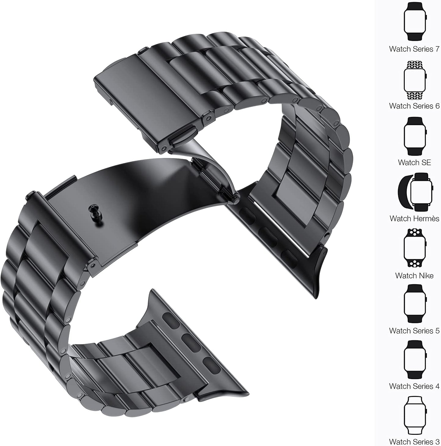 EPULY Compatible with Apple Watch Band 49Mm 45Mm 44Mm 42Mm 41Mm 40Mm 38Mm, Business Stainless Steel Metal Watchband for Iwatch Strap Ultra SE Series 8 7 6 5 4 3 2 1 Men (Black, 49Mm 45Mm 44Mm 42Mm)  EPULY   