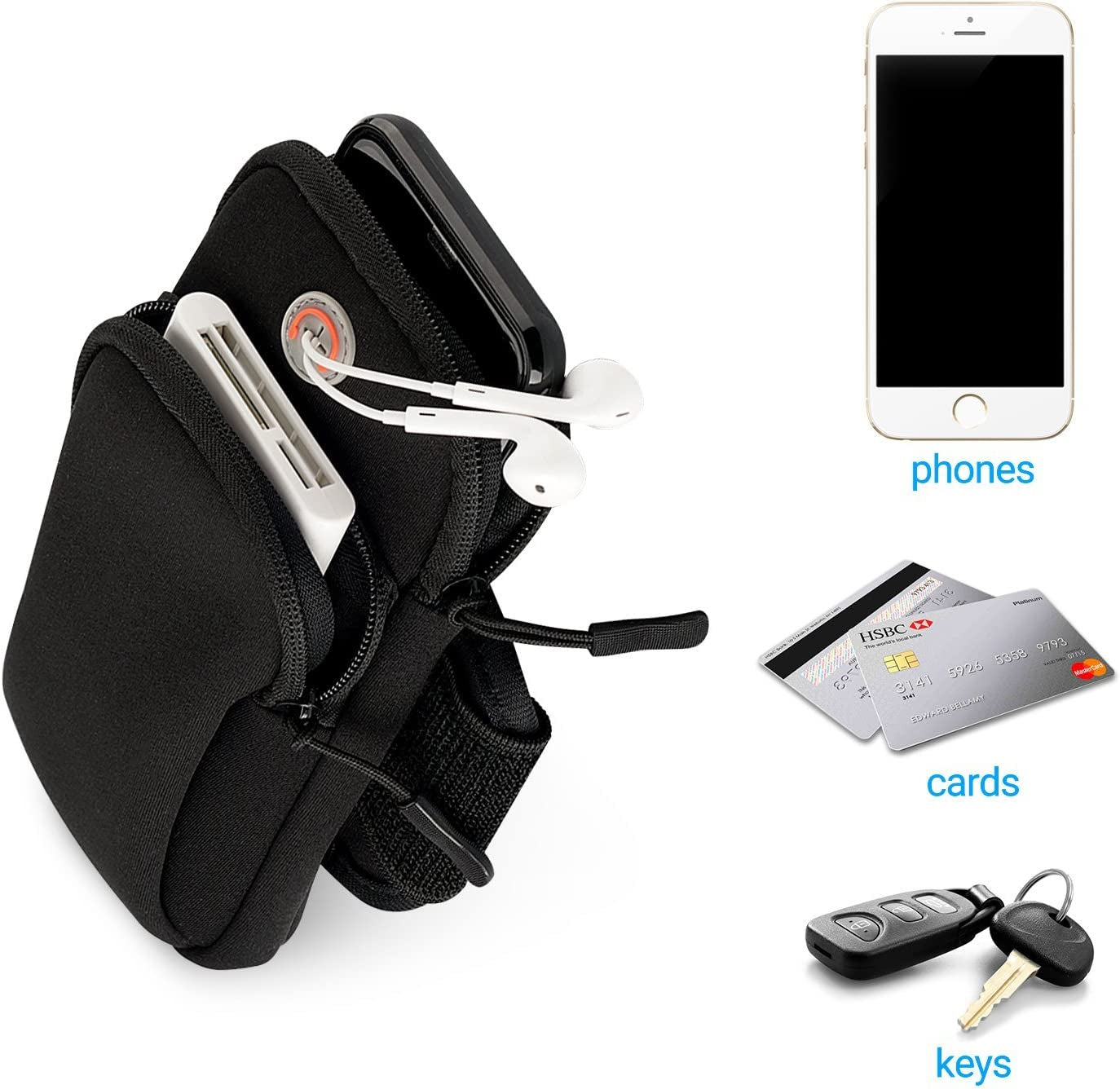 Aiscrofa Cell Phone Armband for Iphone13 12 11 Pro XR XS X 8 7 6 6S, Galaxy S21 Ultra S20 S10 S9 Sweatproof Sports Running Armband with Adjustable Elastic Band & Key Holder for Running, Walking  CN-DG-AST   