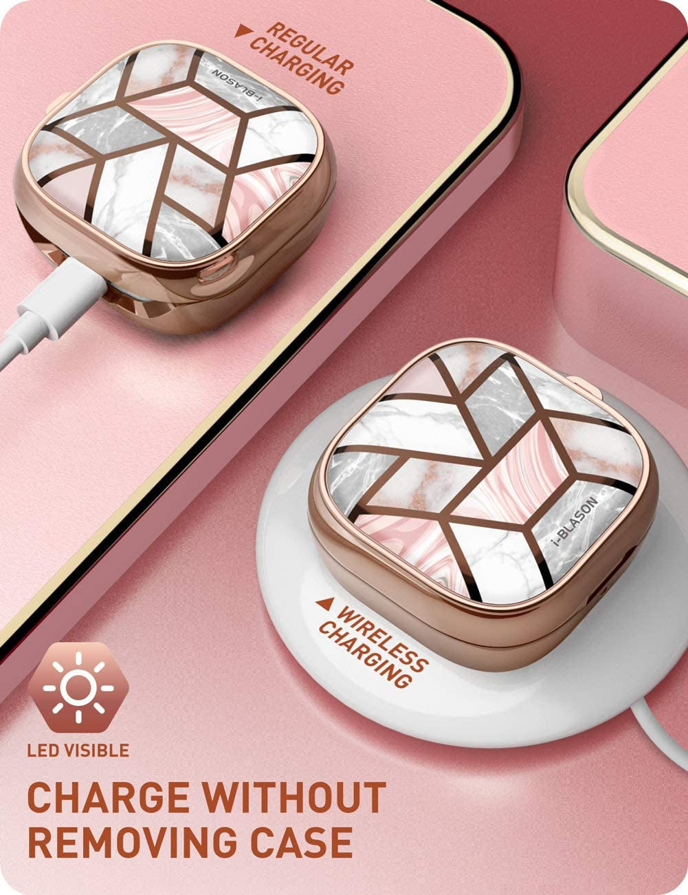I-Blason Cosmo Series Case for Galaxy Buds2 Pro (2022)/ Galaxy Buds 2 (2021)/ Galaxy Buds Pro (2021)/ Galaxy Buds Live, 360° Protective Stylish Galaxy Buds Case (Marble)  i-Blason   