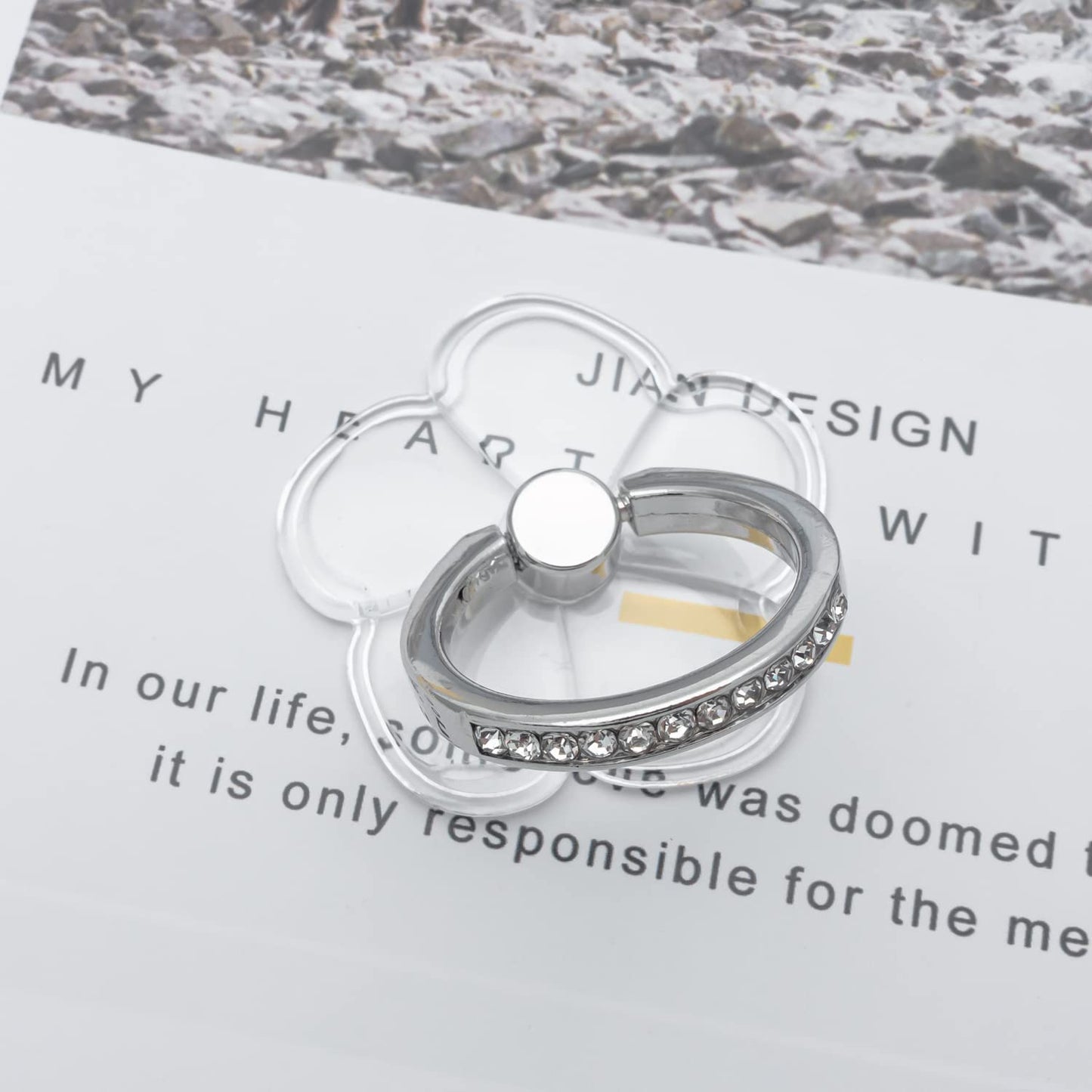 WOGROO Cell Phone Ring Holder Stand Compatible All Mobile Phones or Phone Cases, Transparent Phone Ring Holder Finger Kickstand 360°Degree Rotation Clear Phone Ring Grip, 2 Silver  WOGROO   