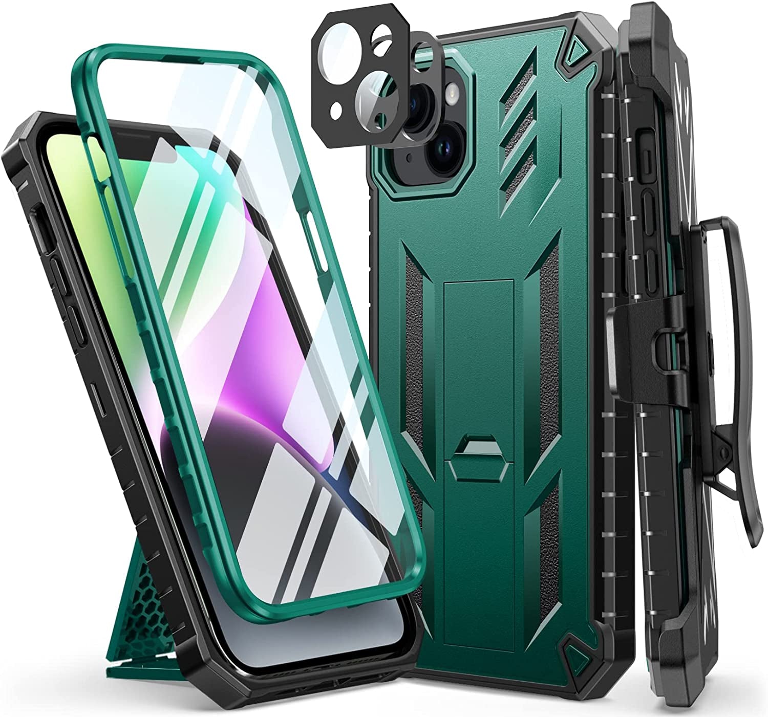 FNTCASE for Iphone 14Plus Phone Case: Rugged Protective Belt Clip Holster Heavy Duty with Built in Kickstand - 360 Protection Shockproof Cover for Apple Iphone 14 plus Cases, 6.7Inch (Matte Black)  iPhone 14 Plus cases Hunter Green  