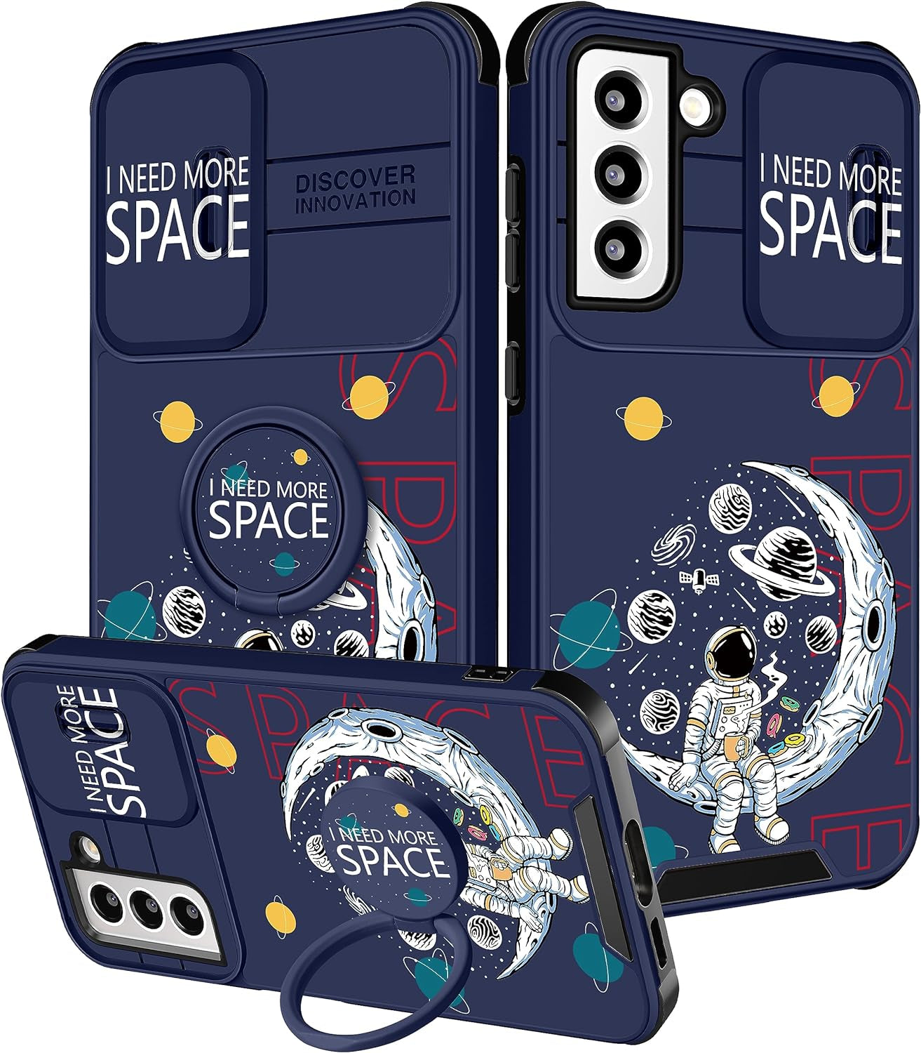 Funermei (2In1 for Samsung Galaxy S22 plus Case for Women Butterfly Cute Girls Cover Girly Pretty Kawaii Black Butterfly Design with Camera Cover and Ring Stand Funda for Galaxy S22 plus Phone Case  Funermei 5-For S22 Plus-Space  