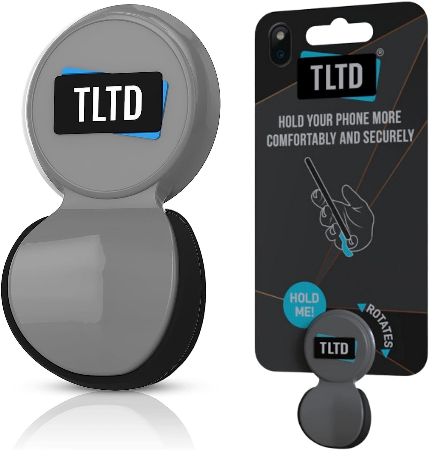TLTD Premium Phone Grip Holder with 360°Rotation Pop Out Silicone Cushion Finger Grip for Iphone Samsung Smartphones with Secure Stick to Phone & Case Comfortable than Ring & Collapsible Strap (Black)  TLTD Grey  