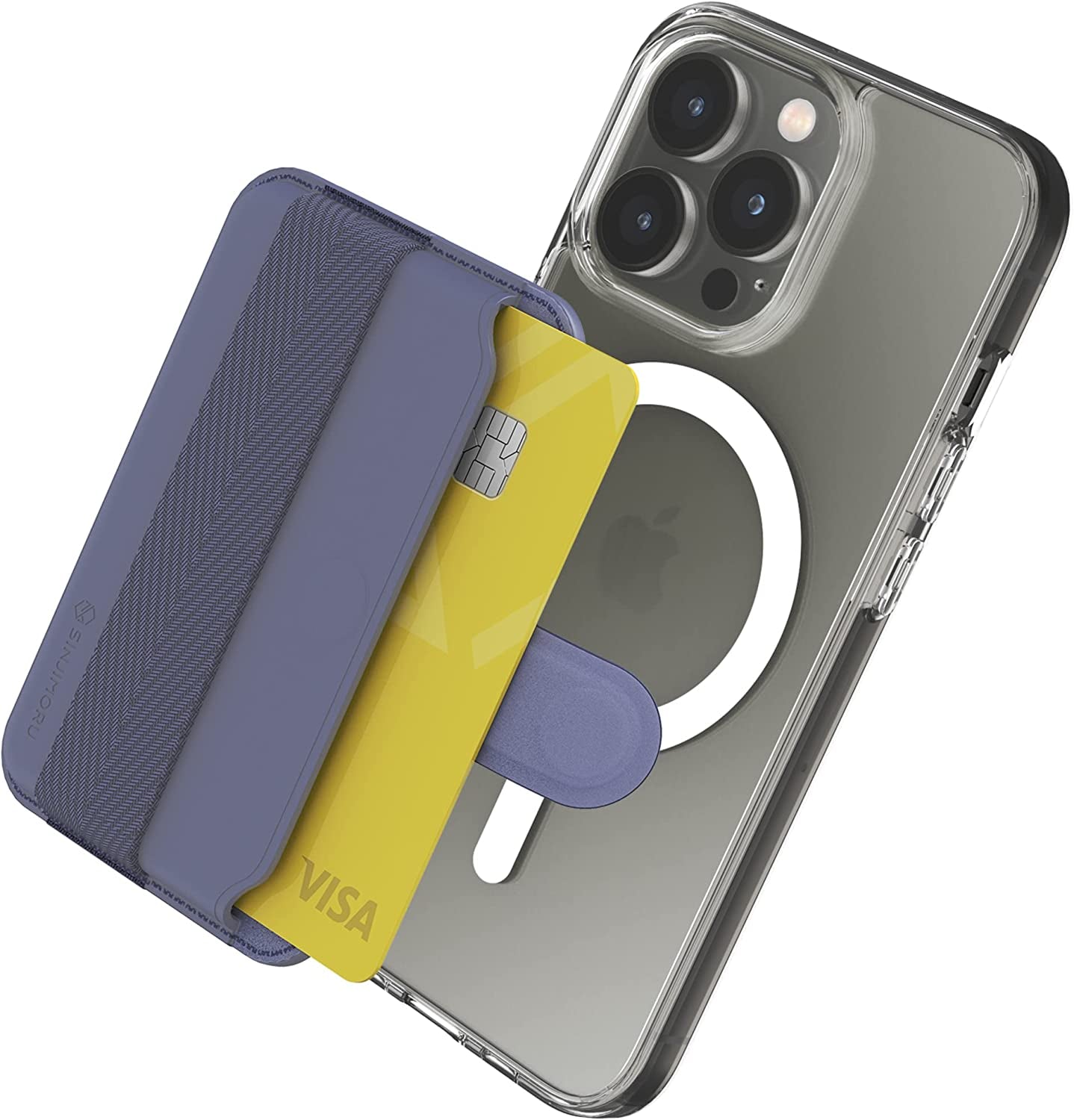 Sinjimoru Comb-Pattern Phone Grip Wallet for Magsafe, Vegan Leather Magnetic Cell Phone Card Holder & Wool Band Strap as Credit Card Case for Iphone 12 13 14 plus Pro Max. M-Pull Tab Band Black  Sinjimoru Co.Ltd Band Lavender  