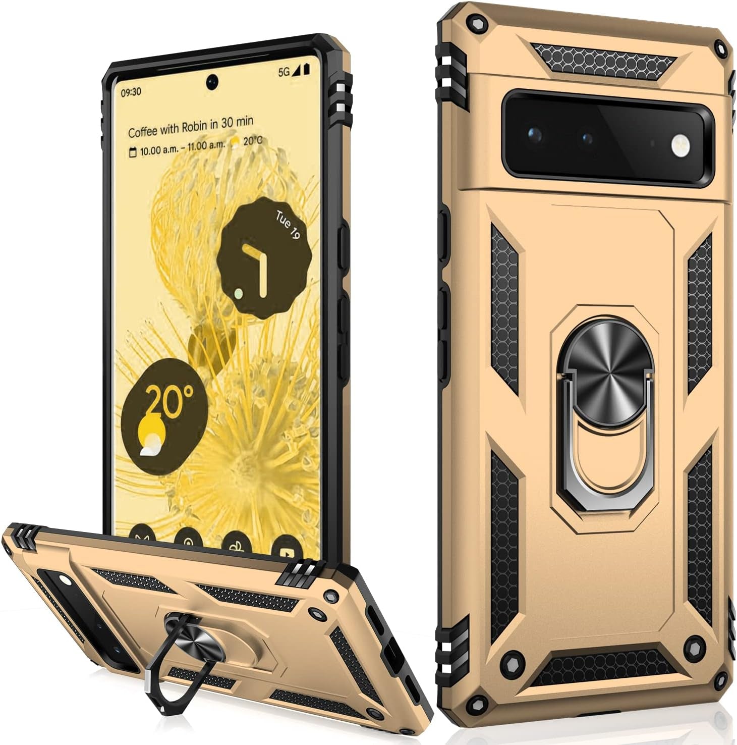 IKAZZ Suitable for Google Pixel 6 Case,Military Grade Shockproof Heavy Duty Protective Phone Case Pass 16Ft Drop Test with Magnetic Kickstand Car Mount Holder for Google Pixel 6 Blue  IKAZZ Gold Google Pixel 6 Pro 6.7" 