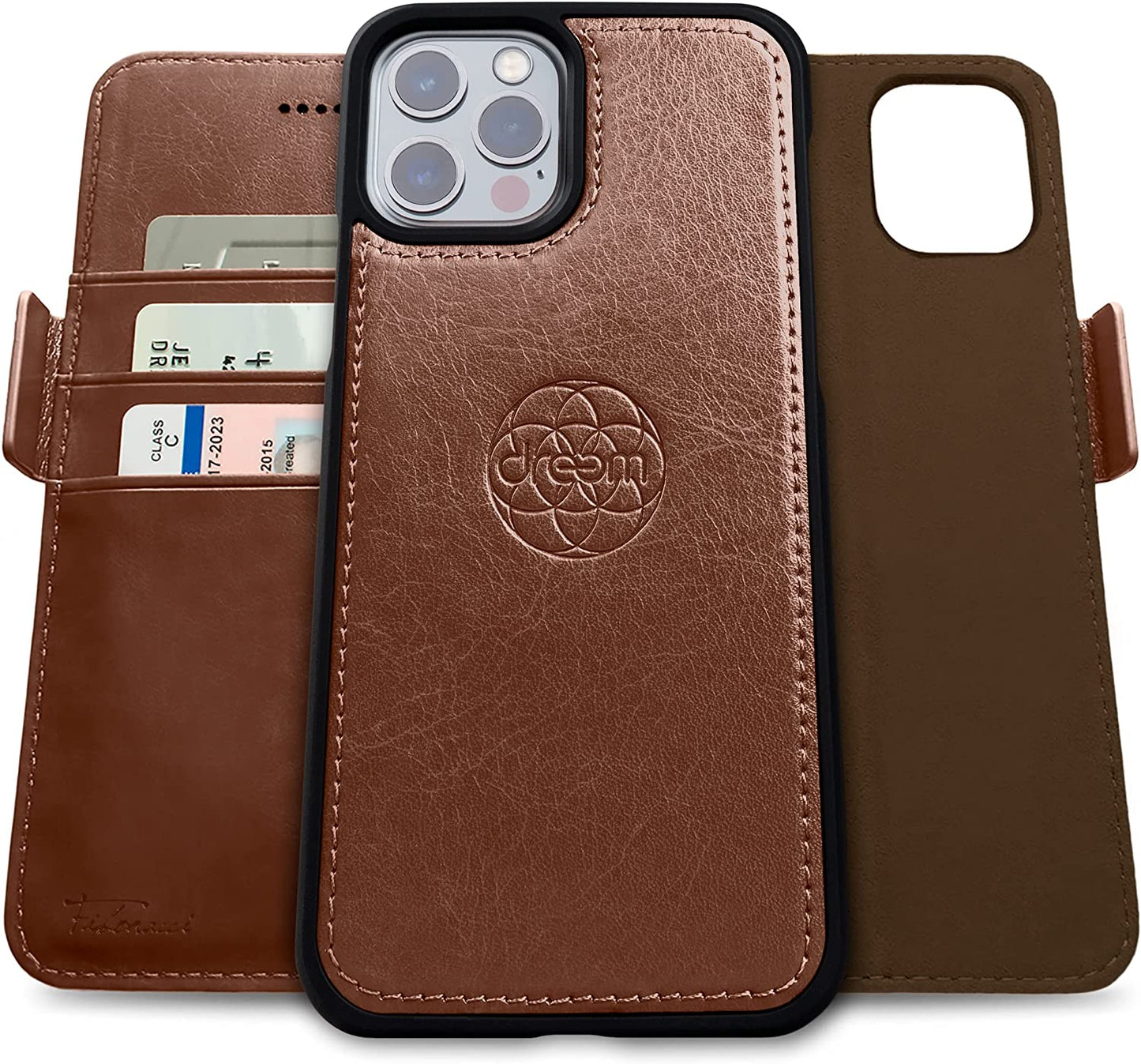 Dreem Fibonacci 2-In-1 Wallet Case for Apple Iphone 13 Pro Max - Luxury Vegan Leather, Magnetic Detachable Shockproof Phone Case, RFID Card Protection, Magsafe Compatible - Coffee  Dreem Copper iPhone 13 Pro Max 