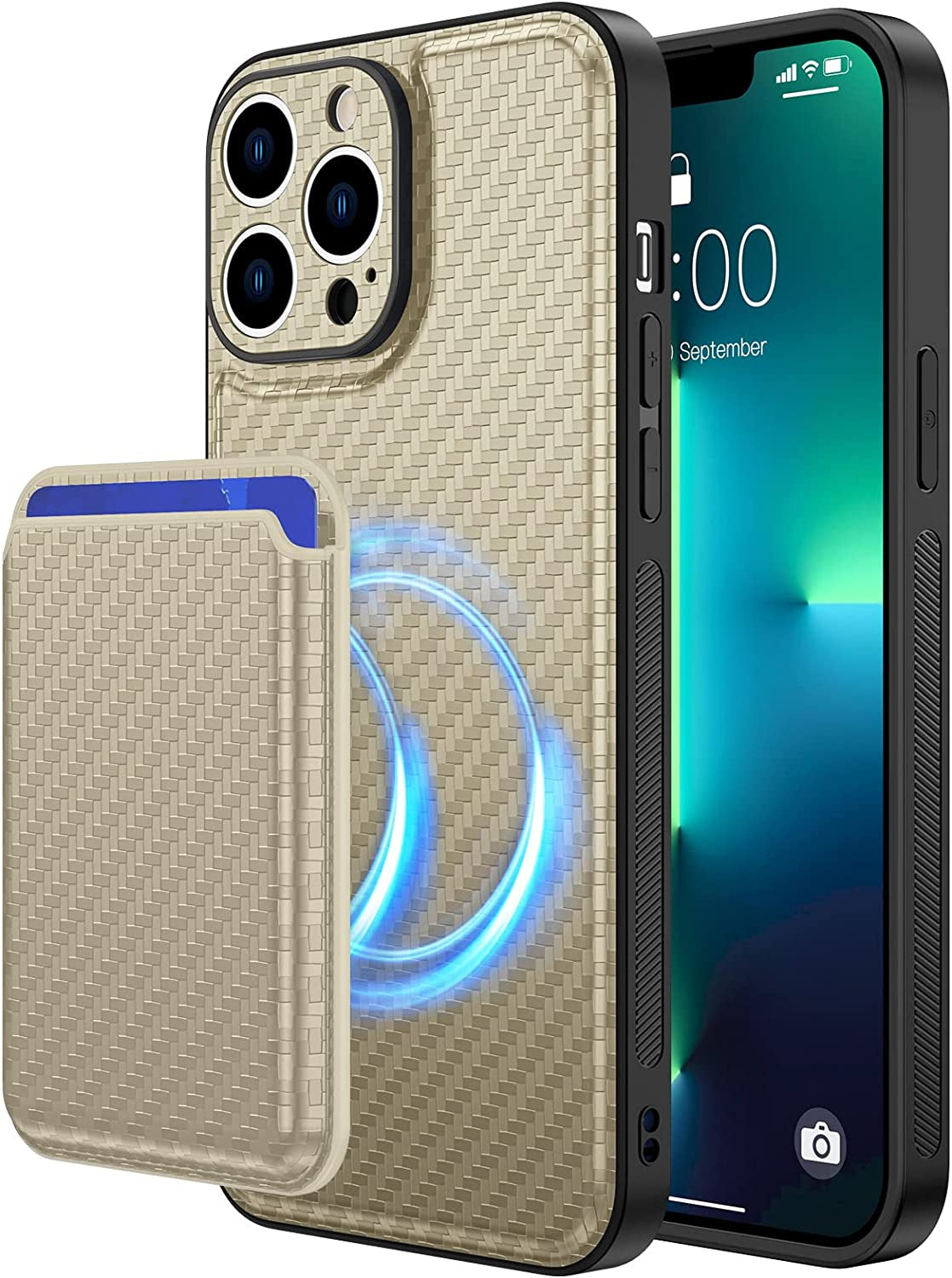 Ruky Iphone 13 Pro Max Wallet Case, Compatible with Magsafe 2 in 1 Detachable Card Holder Cover with Magnetic Heavy Duty Protective Boys Men Phone Case for Iphone 13 Pro Max 6.7", Red  Ruky Gold  